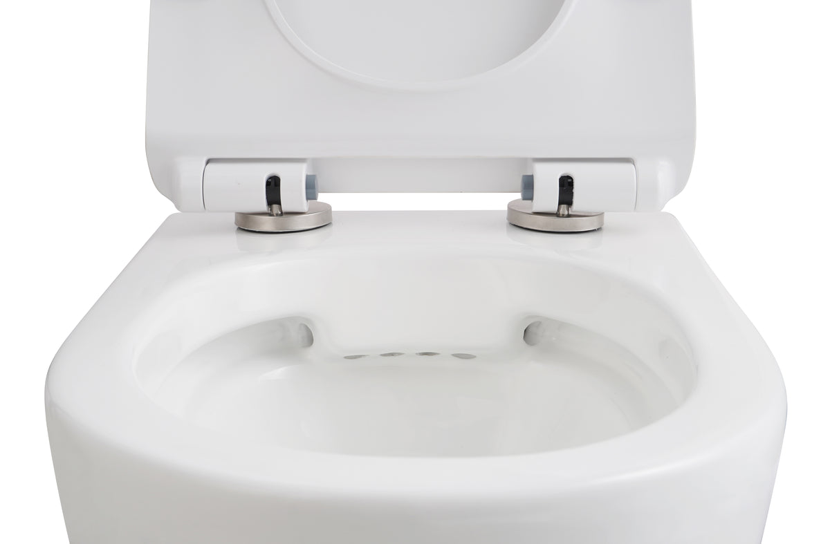 Aloni eco hangtoilet - randloos - met zitting - duroplast - soft close - quick release - compact 49 cm - 36x36x49 cm - glanzend wit