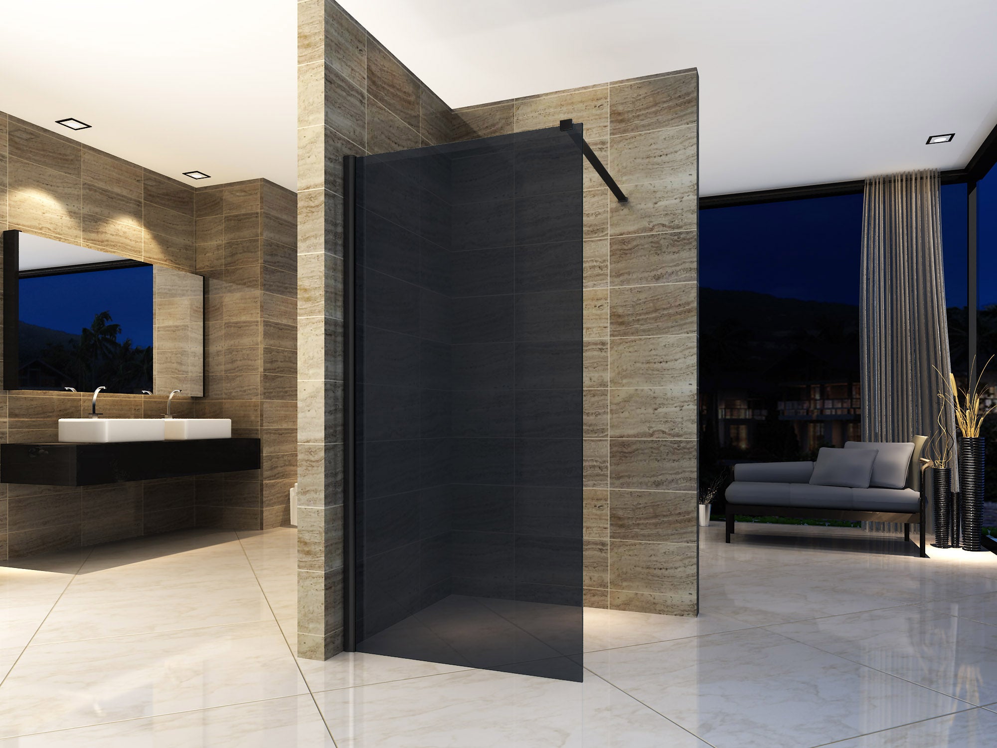 Aloni inloopdouchewand rookglas 8mm (140x200cm)