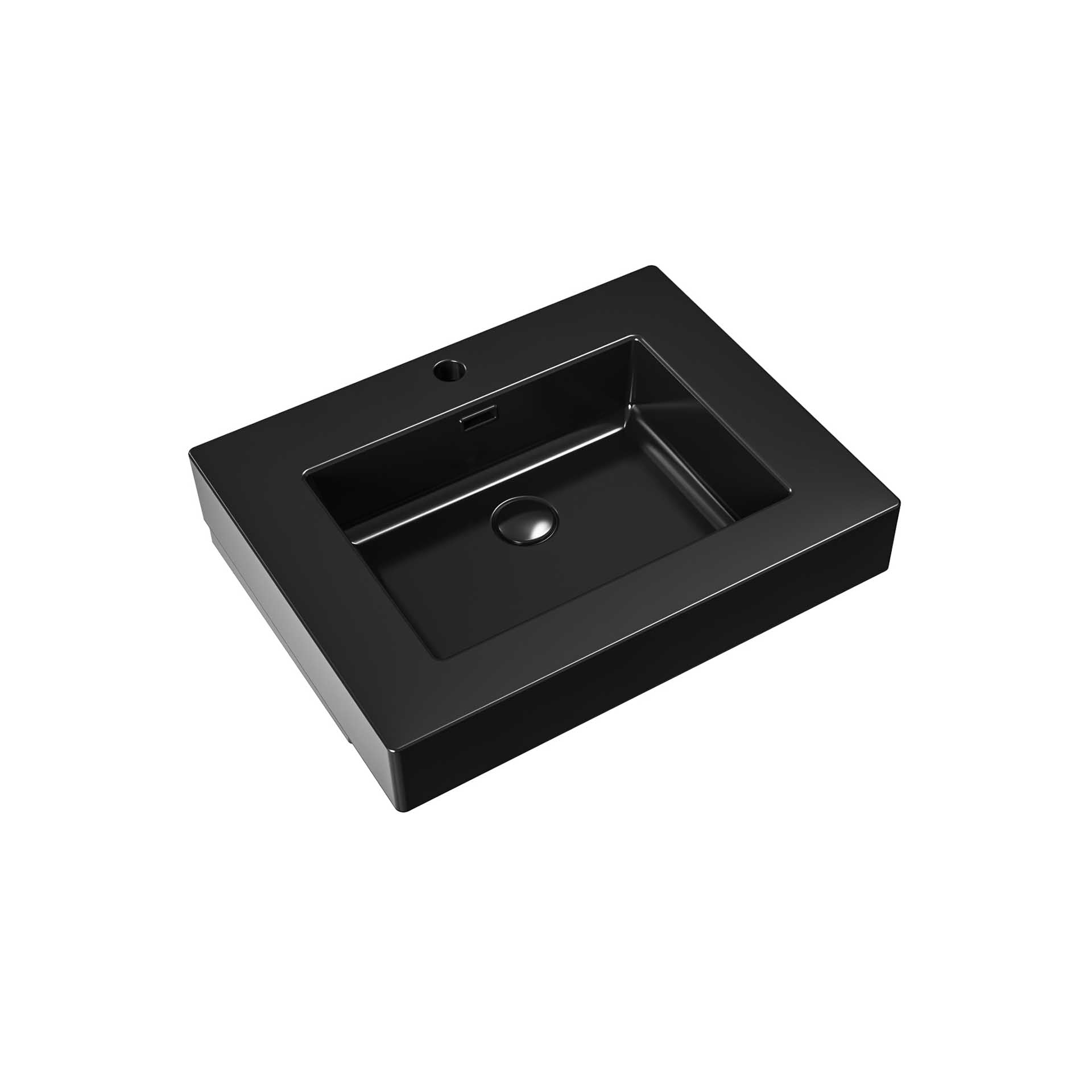 Aloni wastafel - 1 wasbak - met overloop - 1 kraangat - kunstmarmer - 60x10x46 cm - mat zwart
