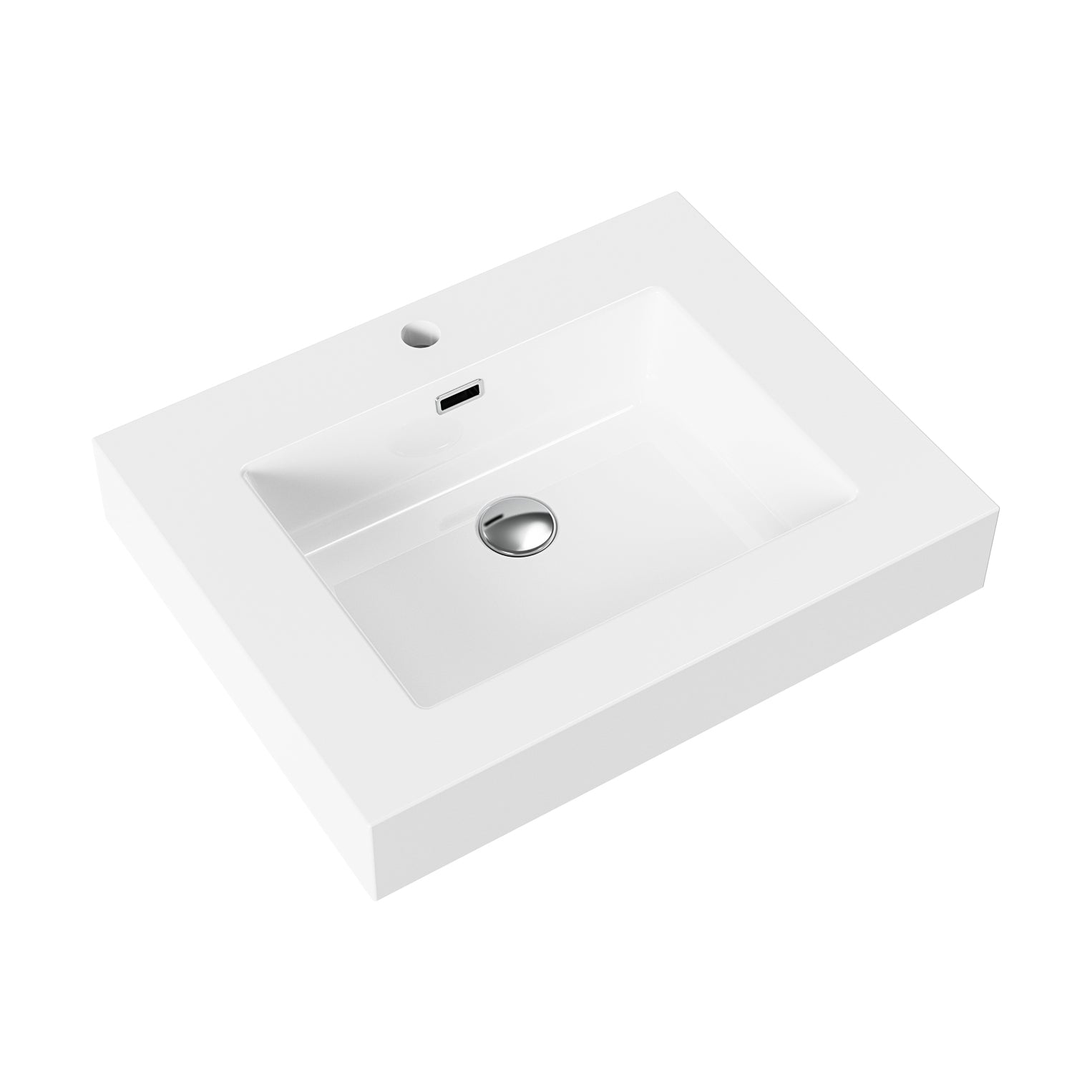 Aloni wastafel - 1 wasbak - met overloop - 1 kraangat - kunstmarmer - 60x10x46 cm - glanzend wit