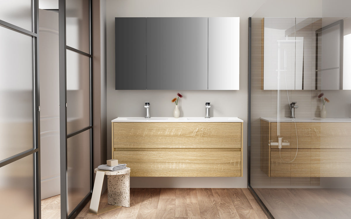 Aloni hayat wastafelonderkast - 2 lades - softclose - greeploos - 119,5x50x45 cm - eik, sfeerbeeld