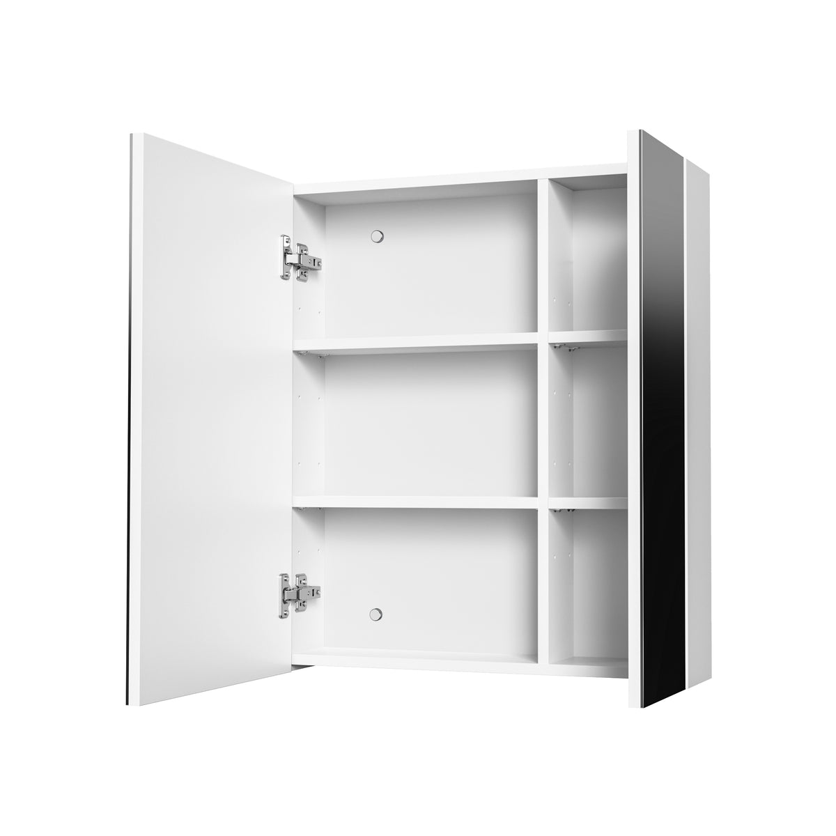 Aloni Hayat spiegelkast - 2 assymetrische, enkelzijdige spiegeldeuren - 4 in hoogte verstelbare legplanken - 60x70x15cm - glanzend wit