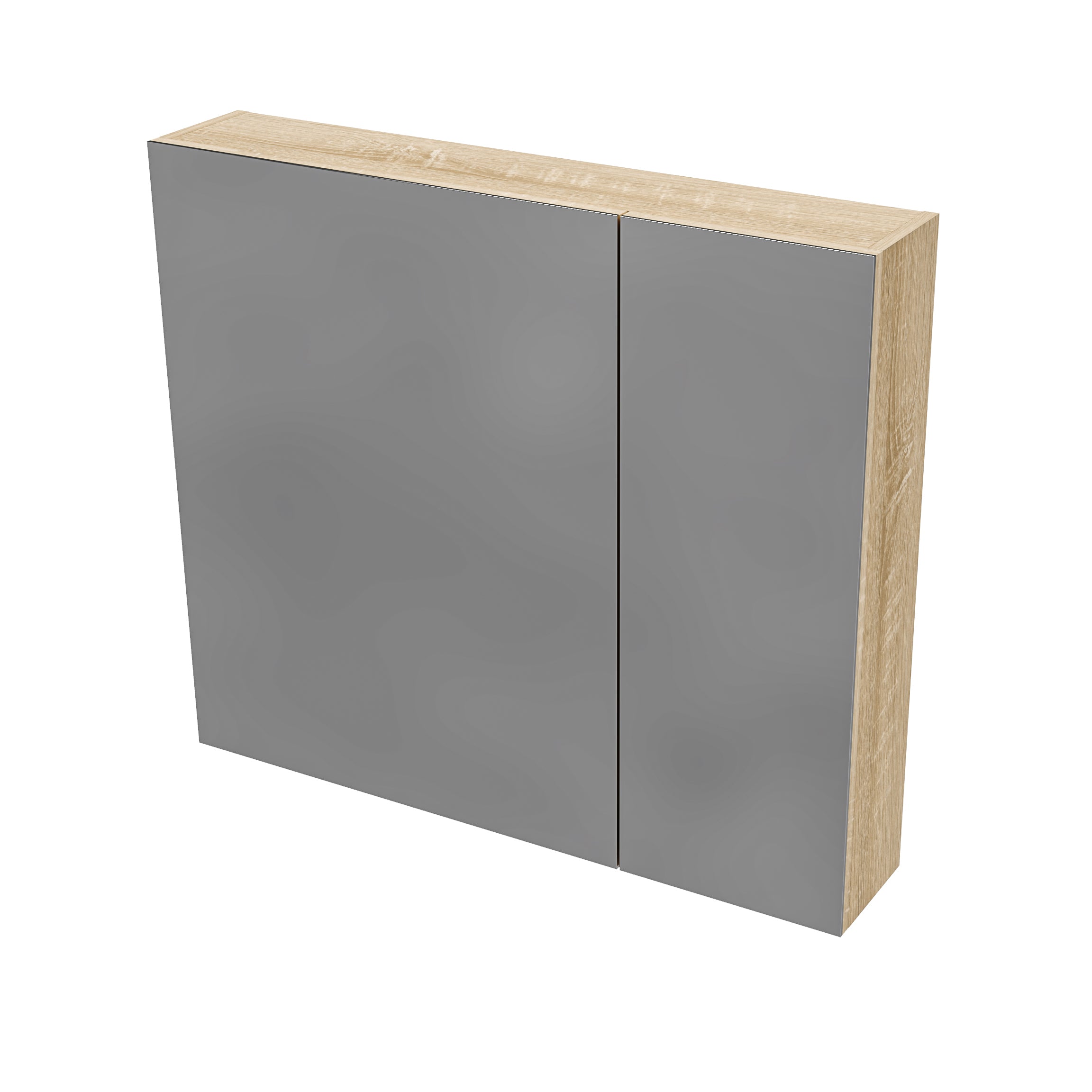 Hayat spiegelkast - 2 assymetrische, enkelzijdige spiegeldeuren - 4 in hoogte verstelbare legplanken - 80x70x15cm - eik