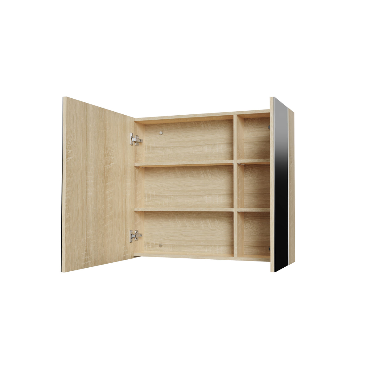 Aloni Hayat spiegelkast - 2 assymetrische, enkelzijdige spiegeldeuren - 4 in hoogte verstelbare legplanken - 80x70x15cm - eik