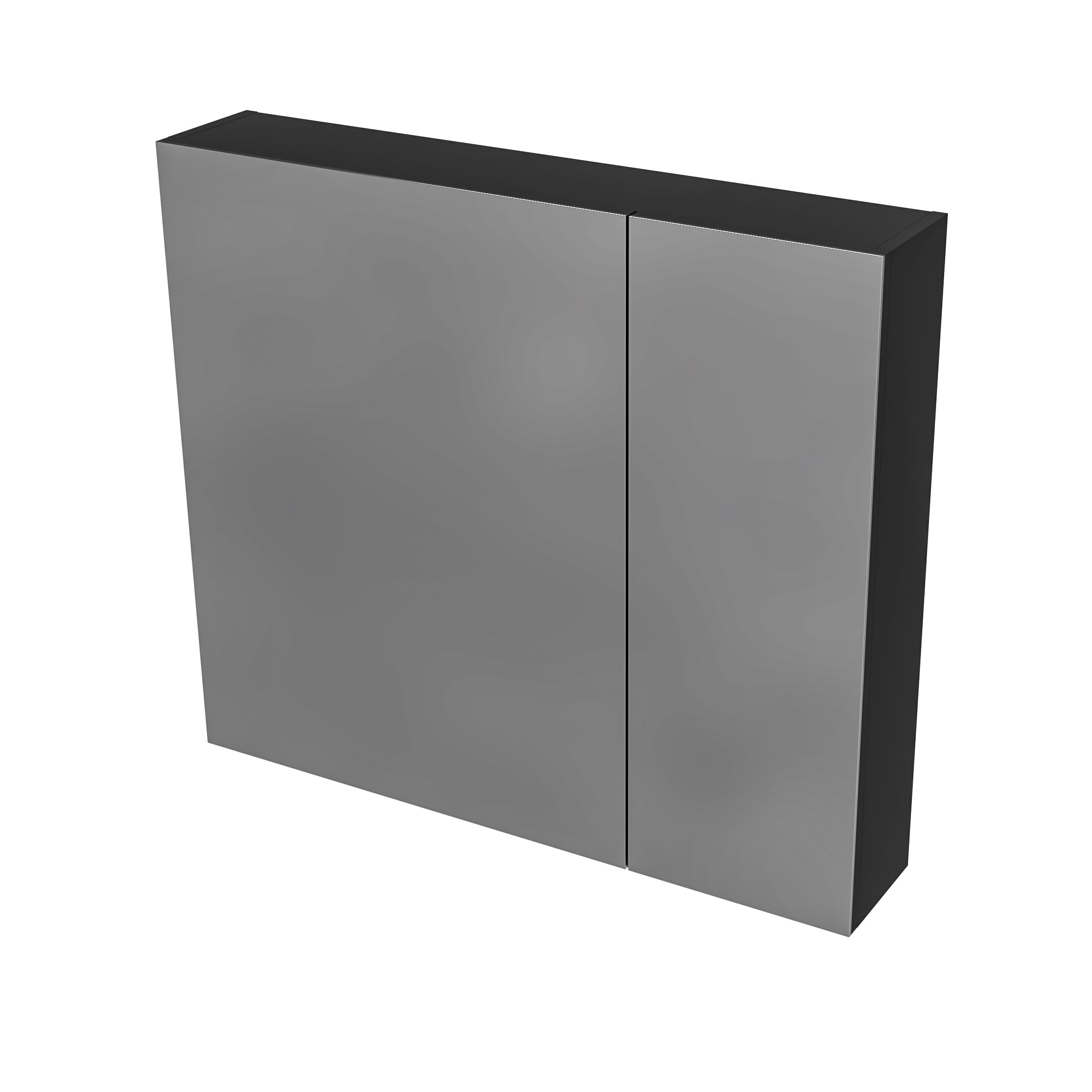 Hayat spiegelkast - 2 assymetrische, enkelzijdige spiegeldeuren - 4 in hoogte verstelbare legplanken - 80x70x15cm - mat zwart