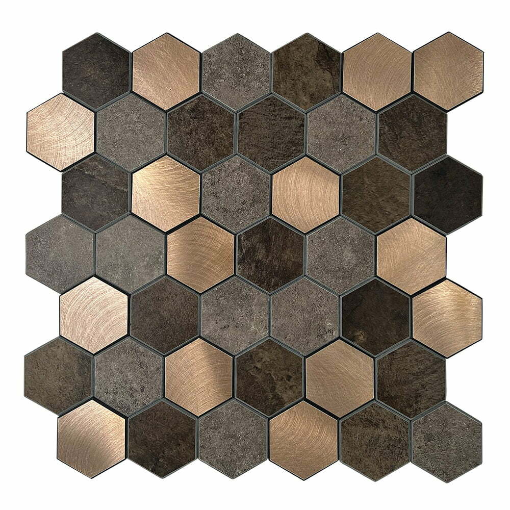Isodeco Zelfklevende Mozaïek Steenstrip Hexagon Koper Taupe V-groef