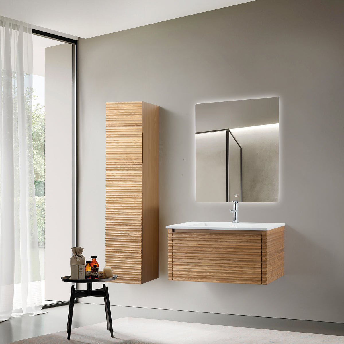 SH Kamellia wastafelonderkast - 1 lade - greeploos - soft close – 79x40x52 cm - licht walnoten, sfeerbeeld