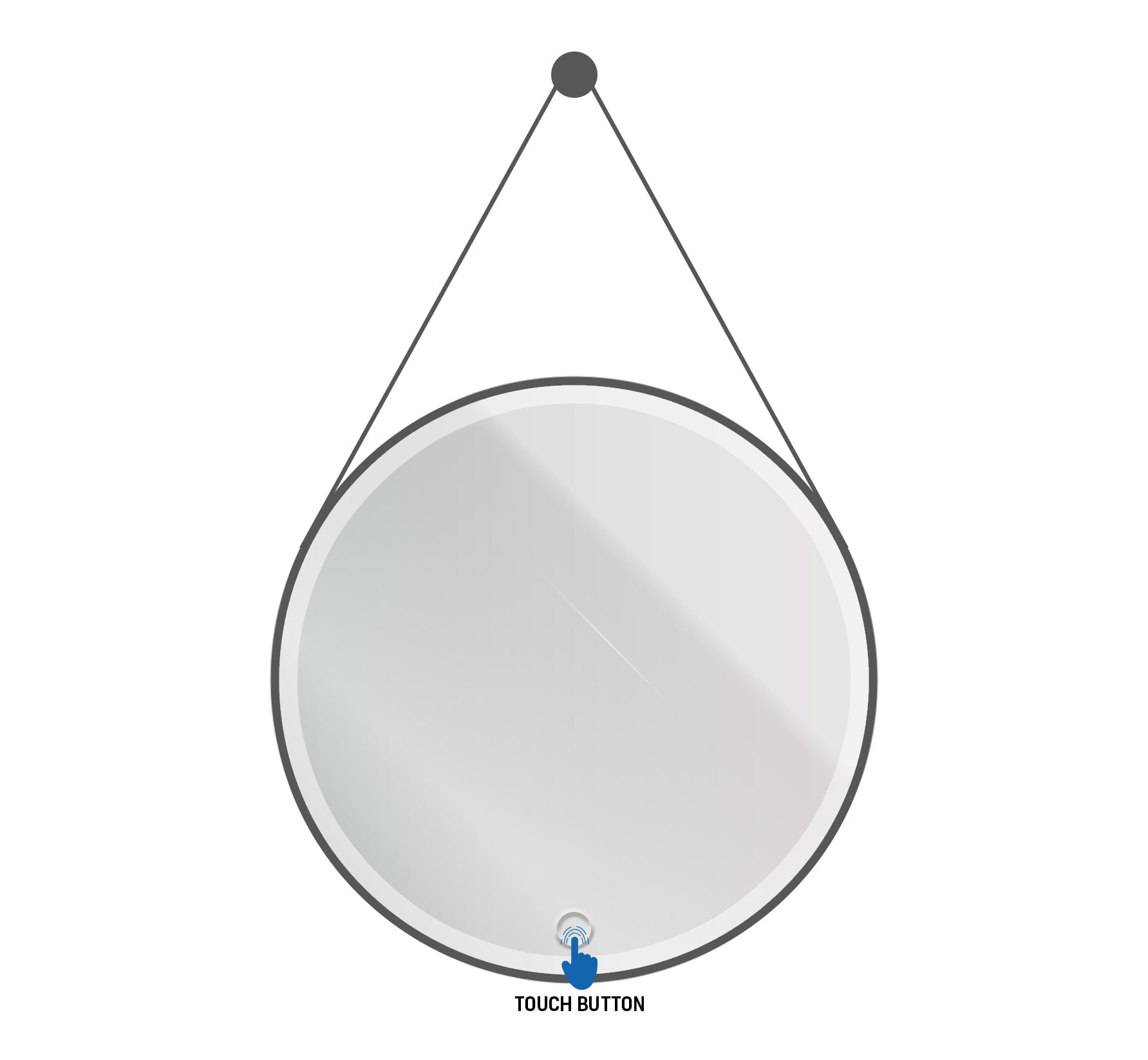 Aloni beltia spiegel - met led verlichting - rond - met lijst - met imitatie lederen band en haak - kleurtemperatuur led 3500-6500k - 60cm - mat zwart