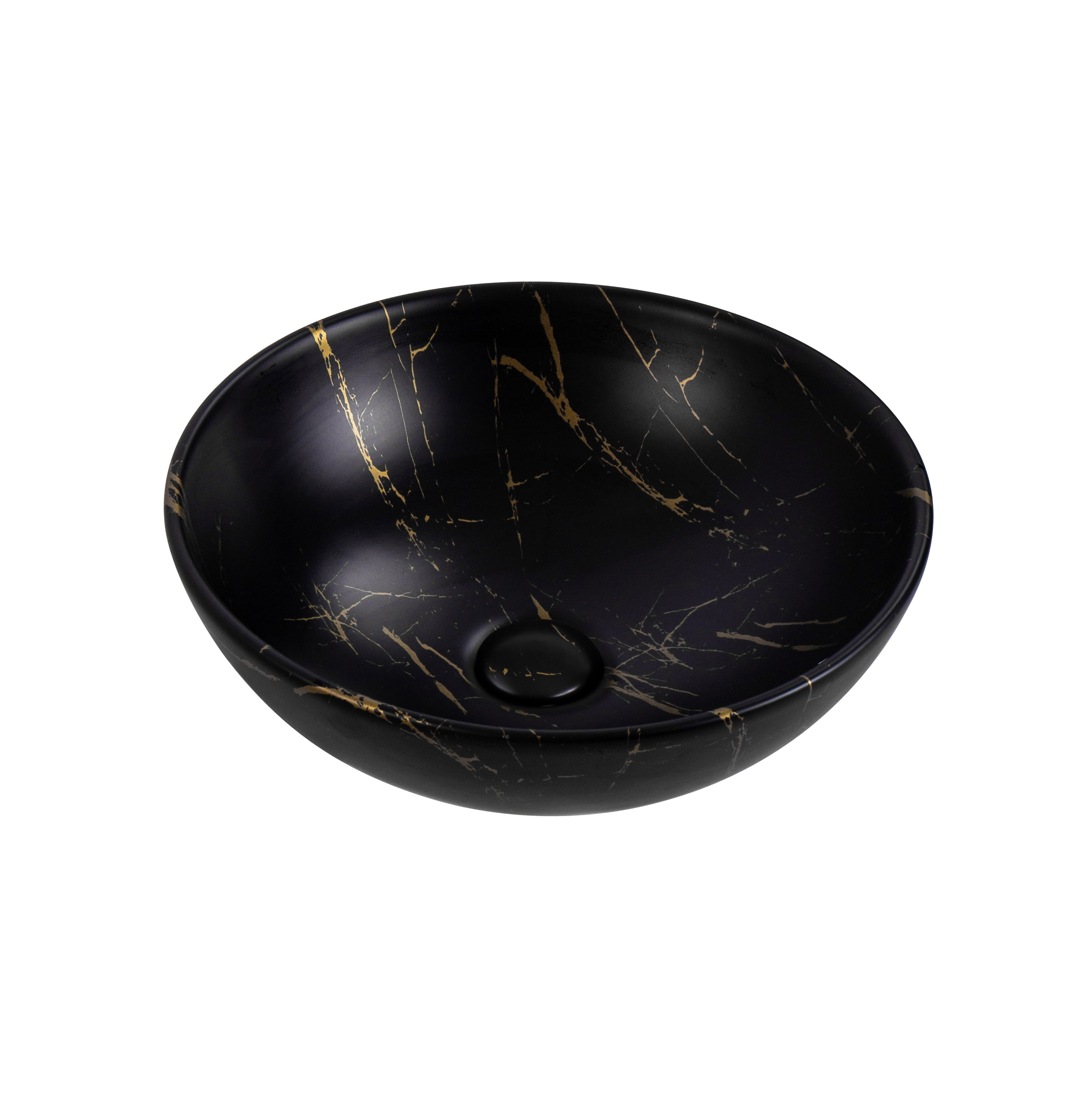 Aloni tivra waskom - opbouw - zonder overloop - zonder kraangat - met click waste - keramiek - 38x13x38 cm - zwart/goud marmer