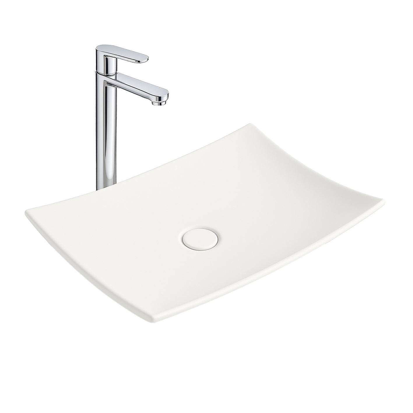 Aloni cavon waskom - opbouw - zonder overloop - zonder kraangat - keramiek - 60x12x40 cm - glanzend wit