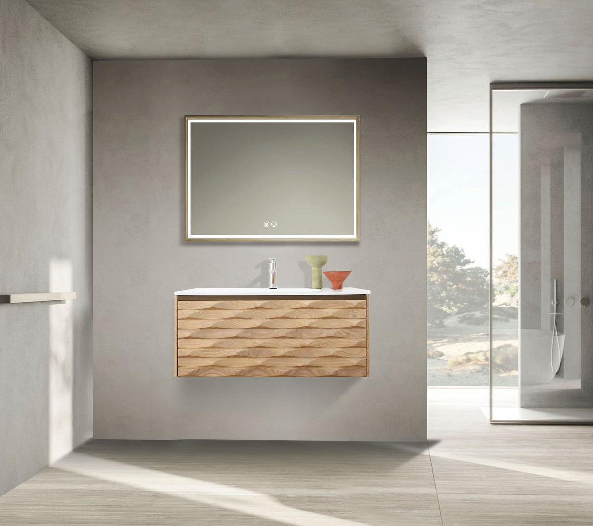 SH Magnolia wastafelonderkast - 1 lade - greeploos - soft close – 79x40x52 cm - licht eiken, sfeerbeeld