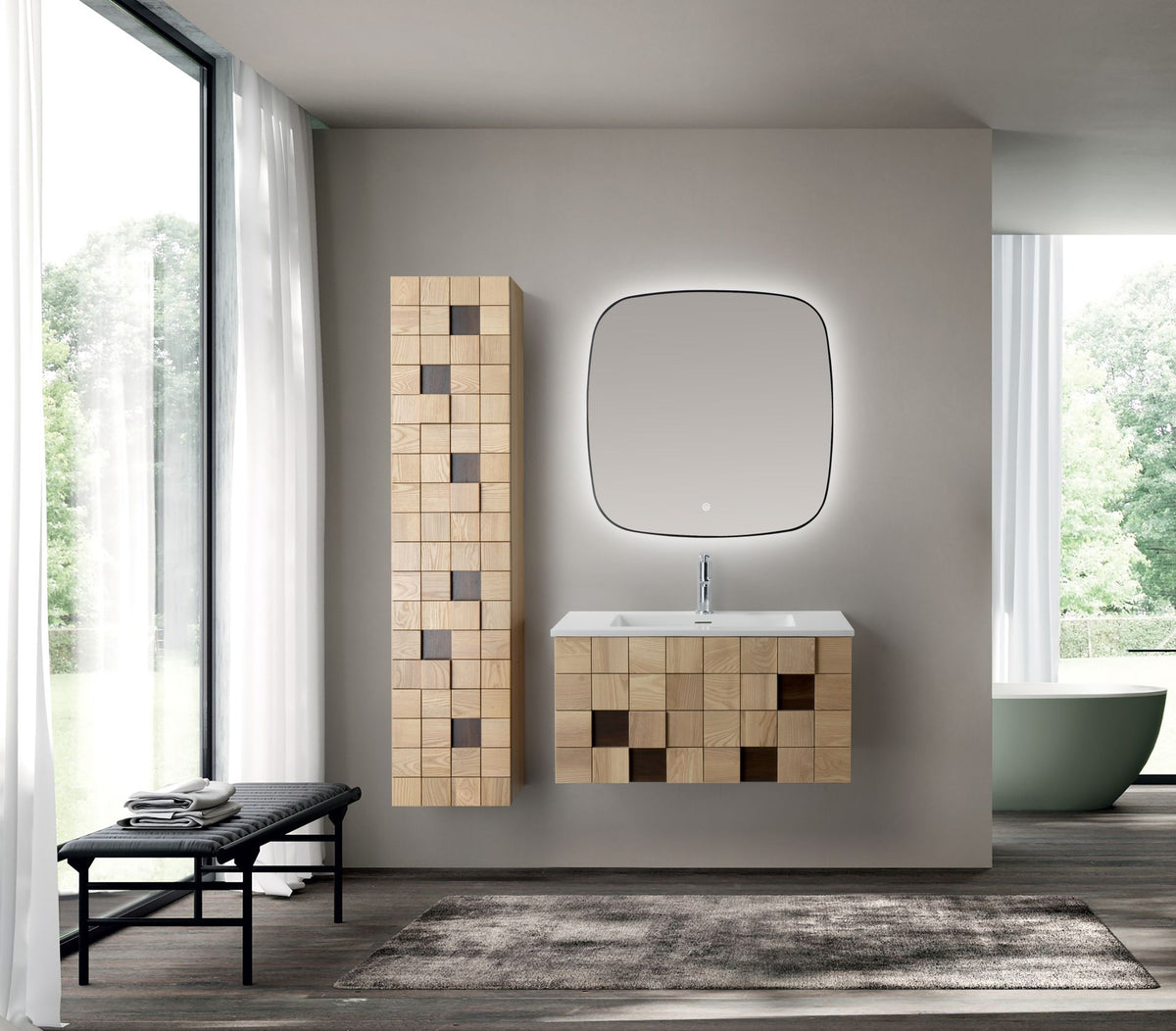 SH Mimoza wastafelonderkast - 1 lade - greeploos - soft close – 79x40x52 cm - licht eiken, sfeerbeeld