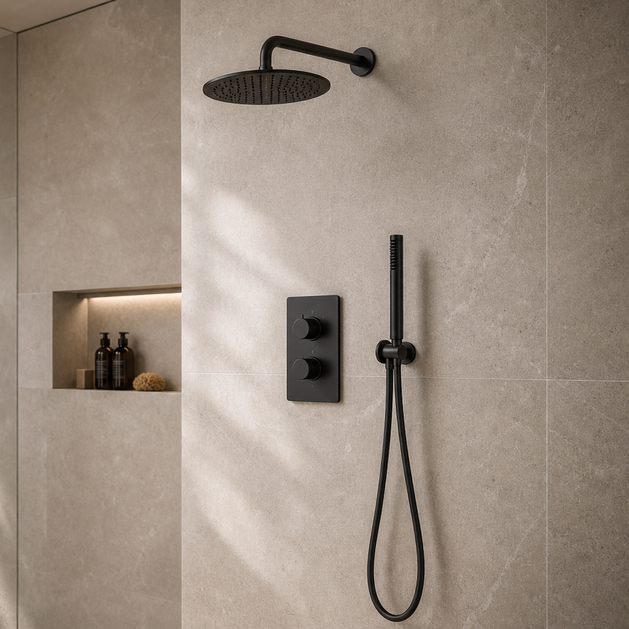 Aloni inbouw thermostatische doucheset met regendouchekop (ø25cm) - mat zwart