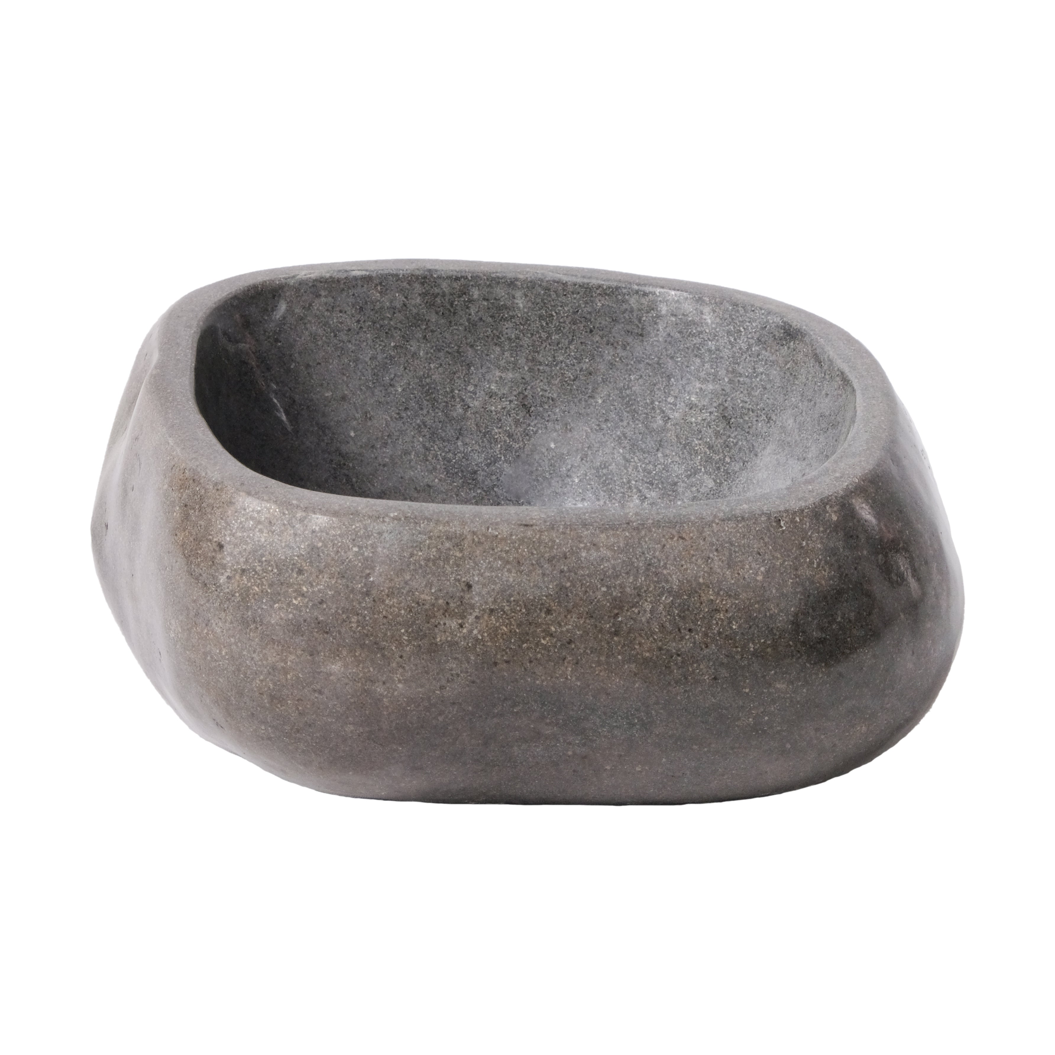 Volledig gepolijste waskom van natuurlijke riviersteen - zwart 30-35x15x1,5cm