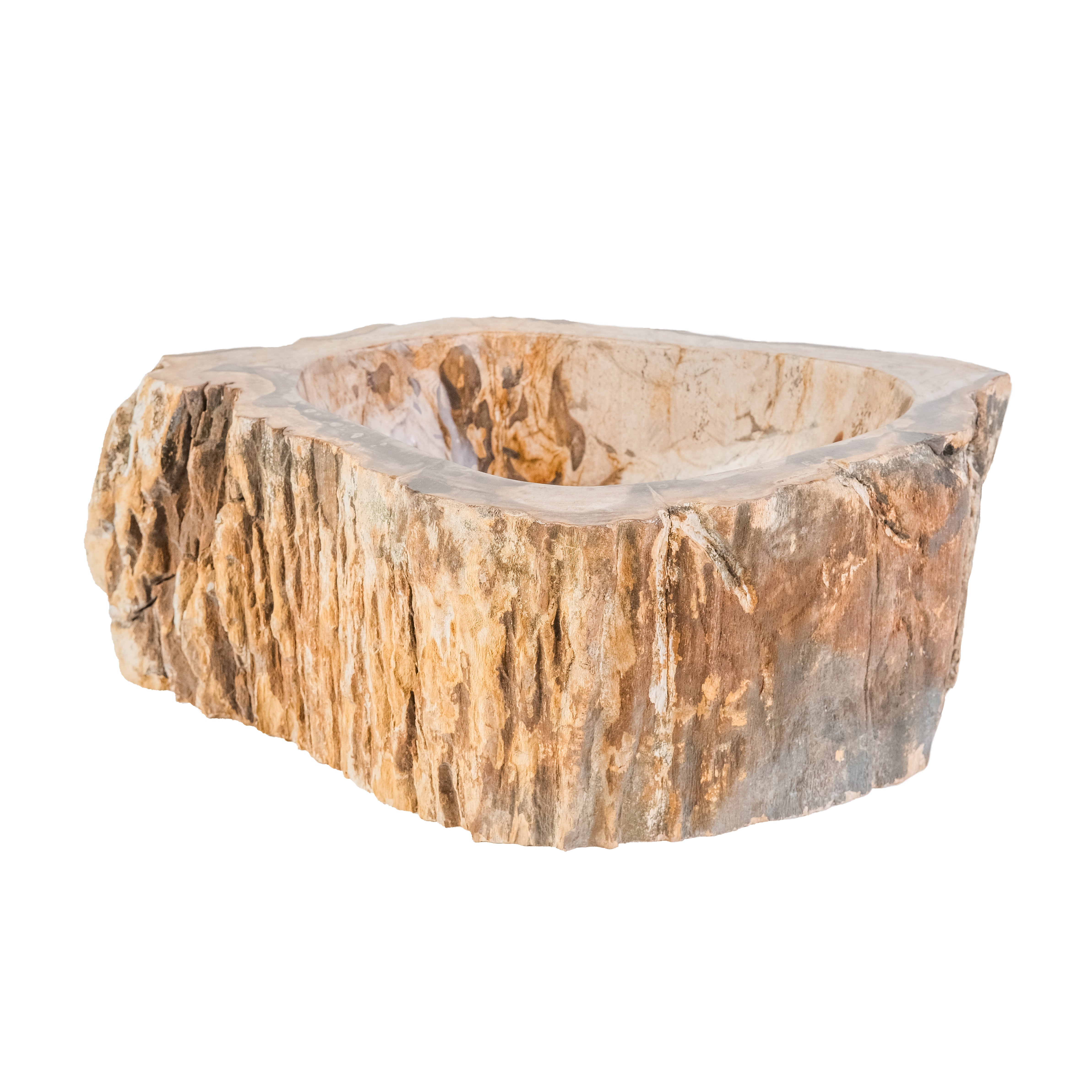 Waskom fossiel hout 30-35x15cm