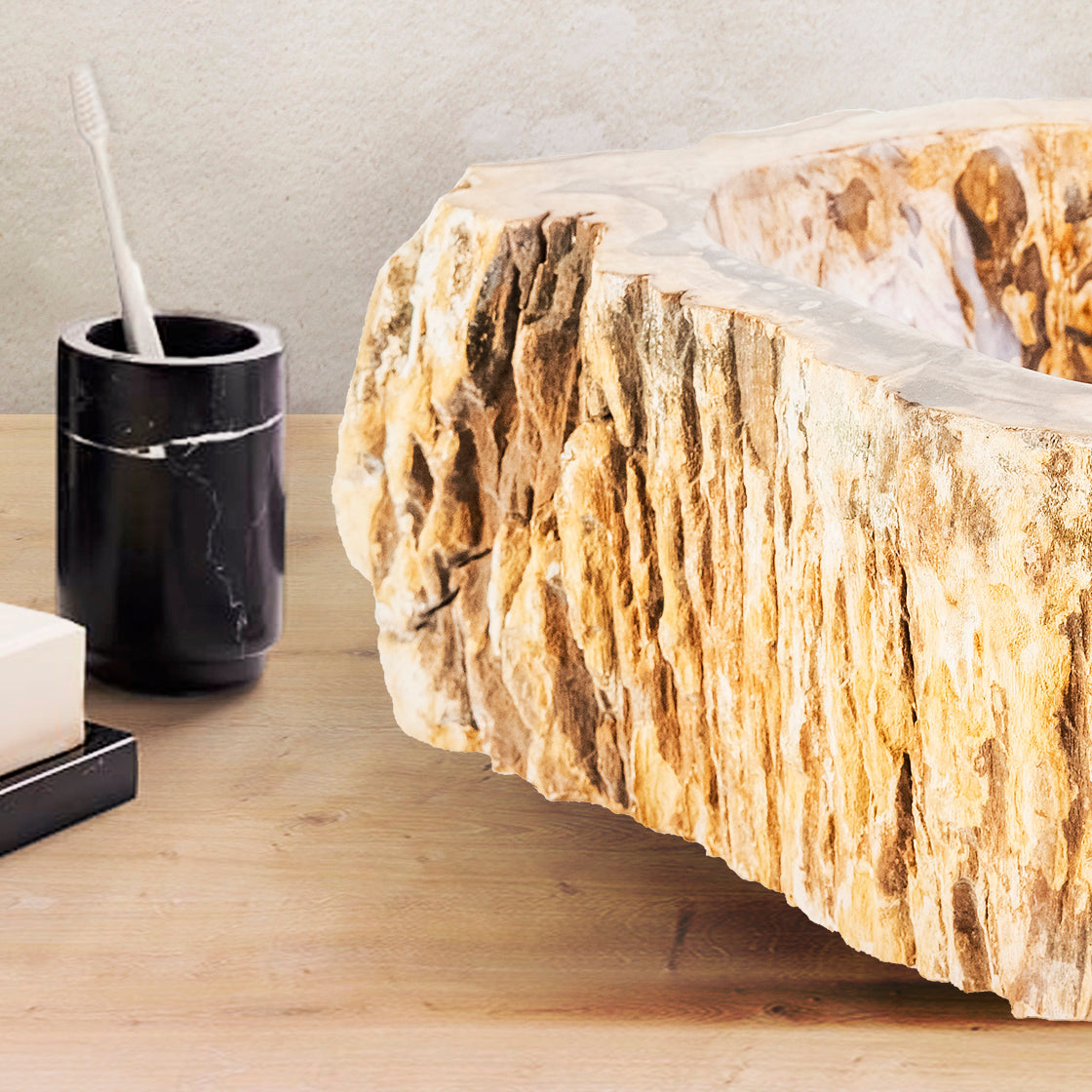 Aloni Waskom fossiel hout 30-35x15cm