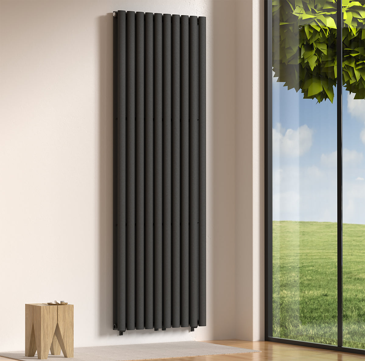 Belrad Verti ovaal radiator - 1800x600 - 2050w - mat zwart, sfeerbeeld
