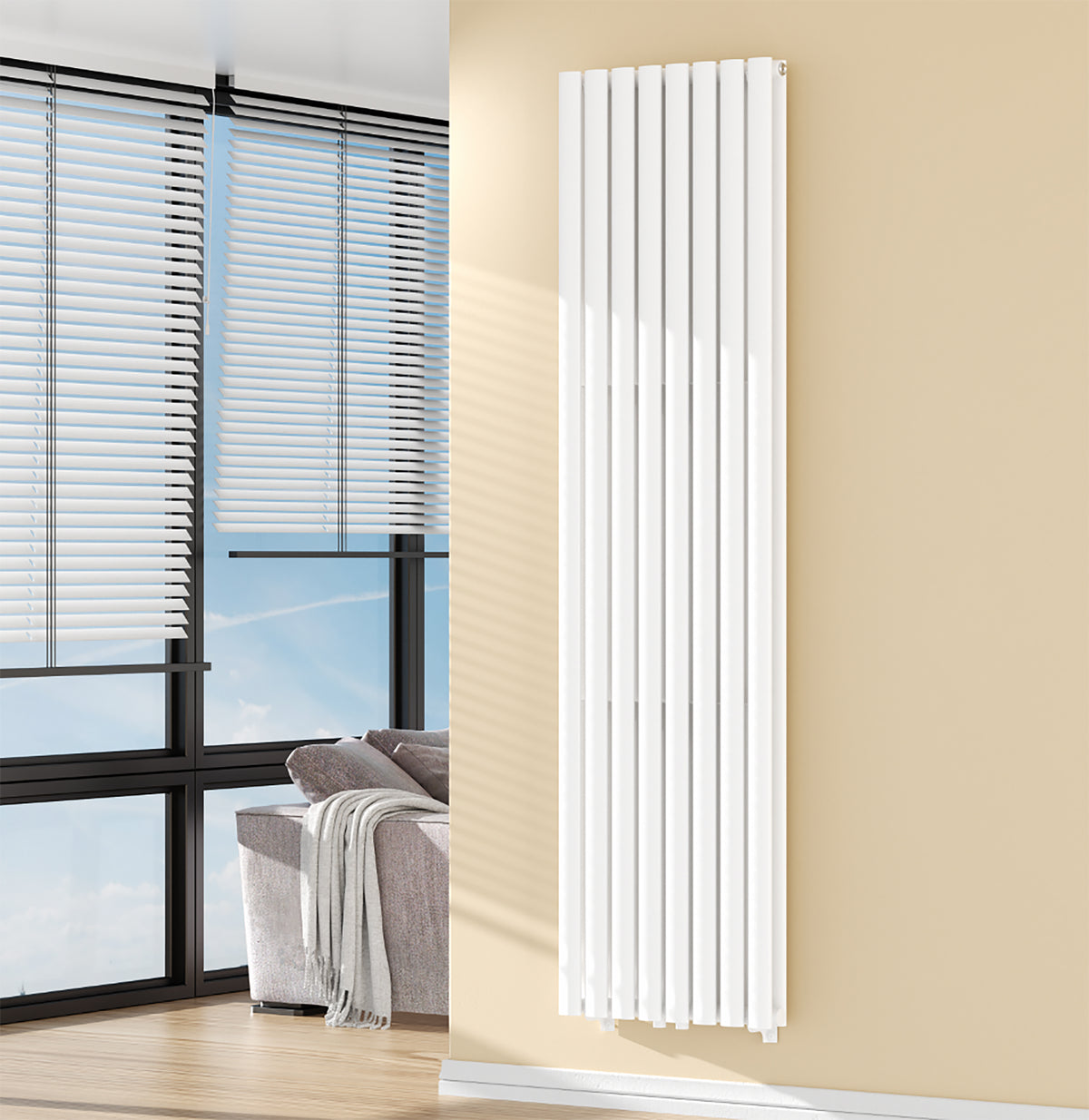 Belrad Verti ovaal radiator - 1800x480 - 1640w - glanzend wit, sfeerbeeld