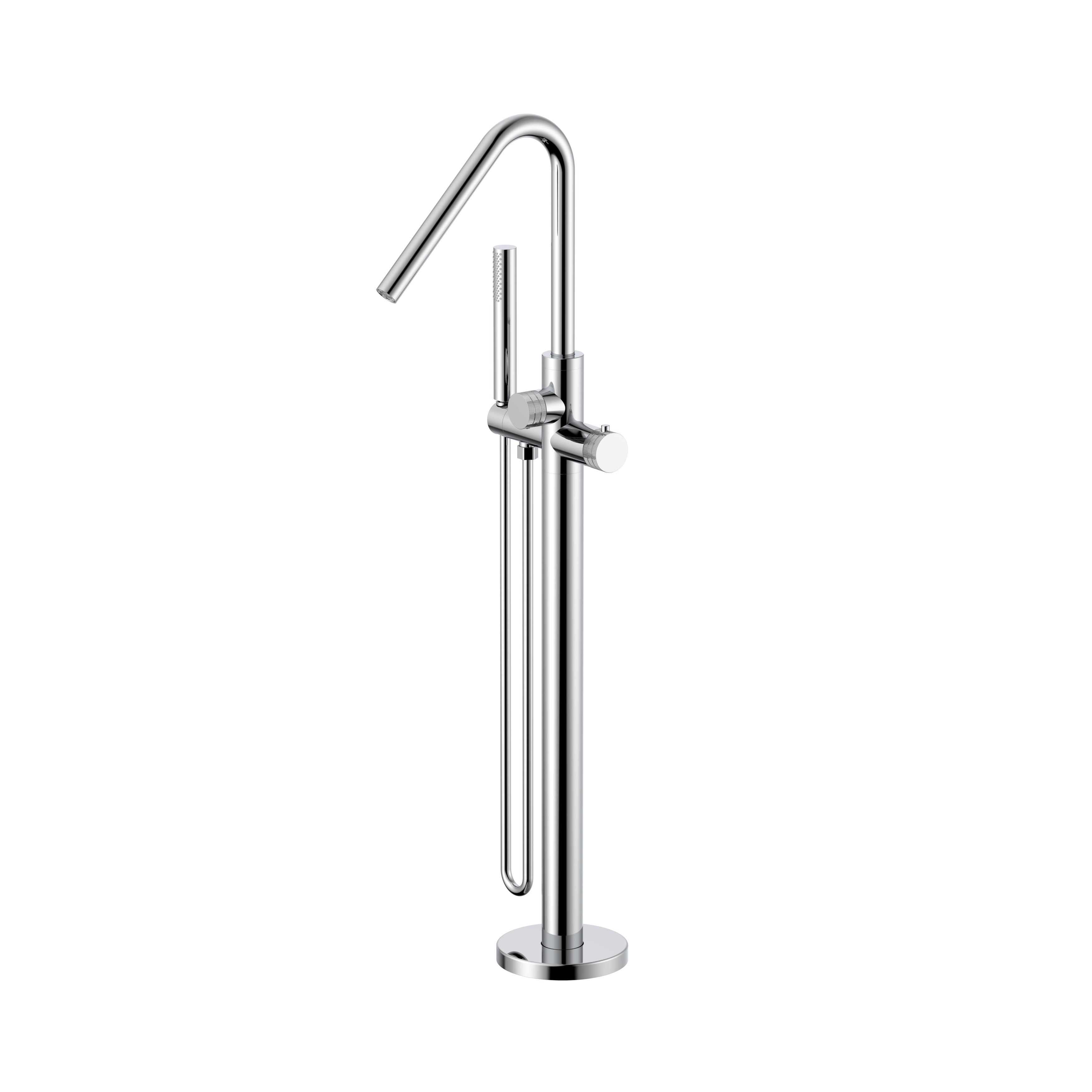 Stria badmengkraan - vrijstaand - thermostatisch - met handdouche en doucheslang - knoppen met ribbelstructuur - chroom