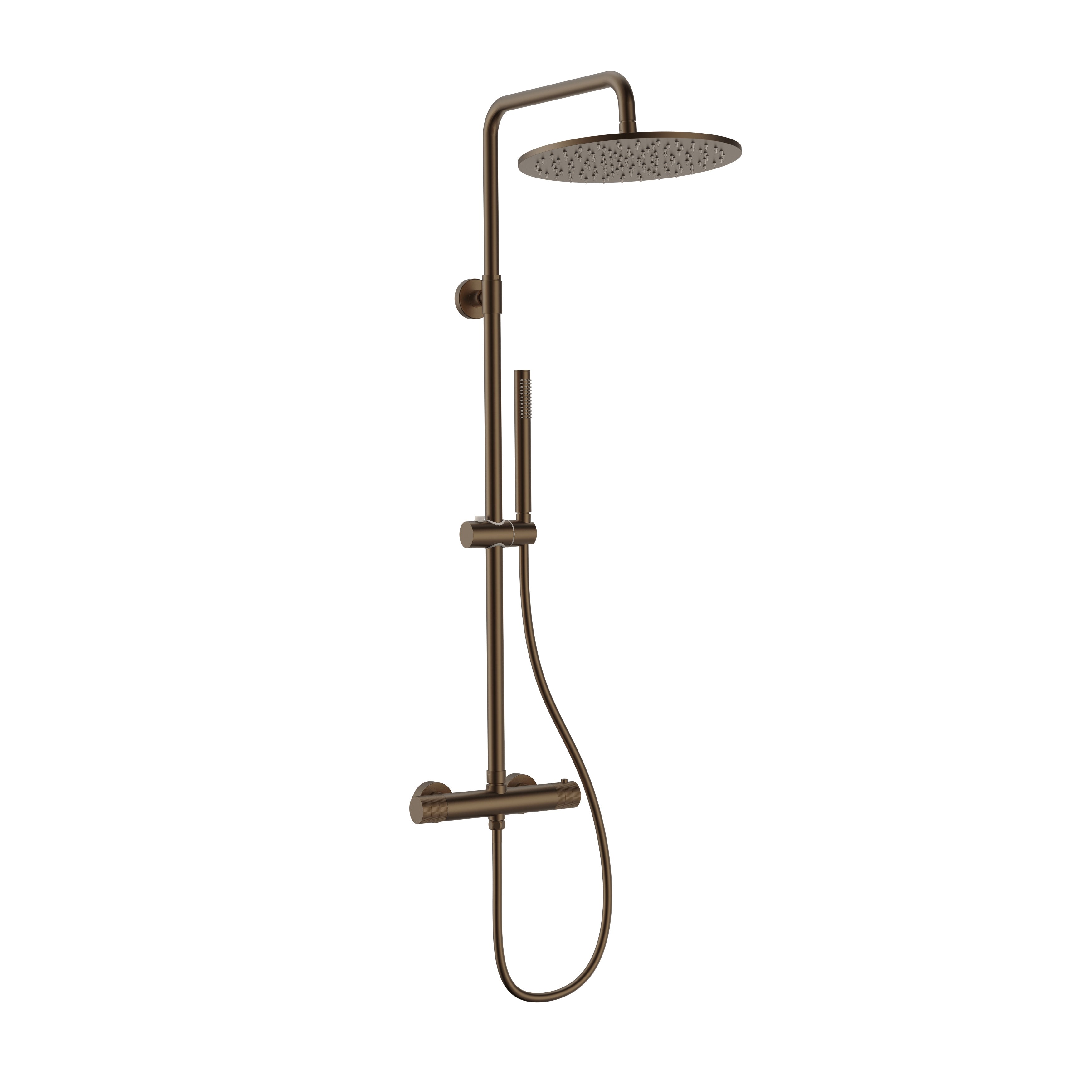 Stria regendoucheset - thermostatisch - cool touch - hoofddouche 30 cm - opbouw - knoppen met verfijnde ribbelstructuur - bruin brons (pvd)