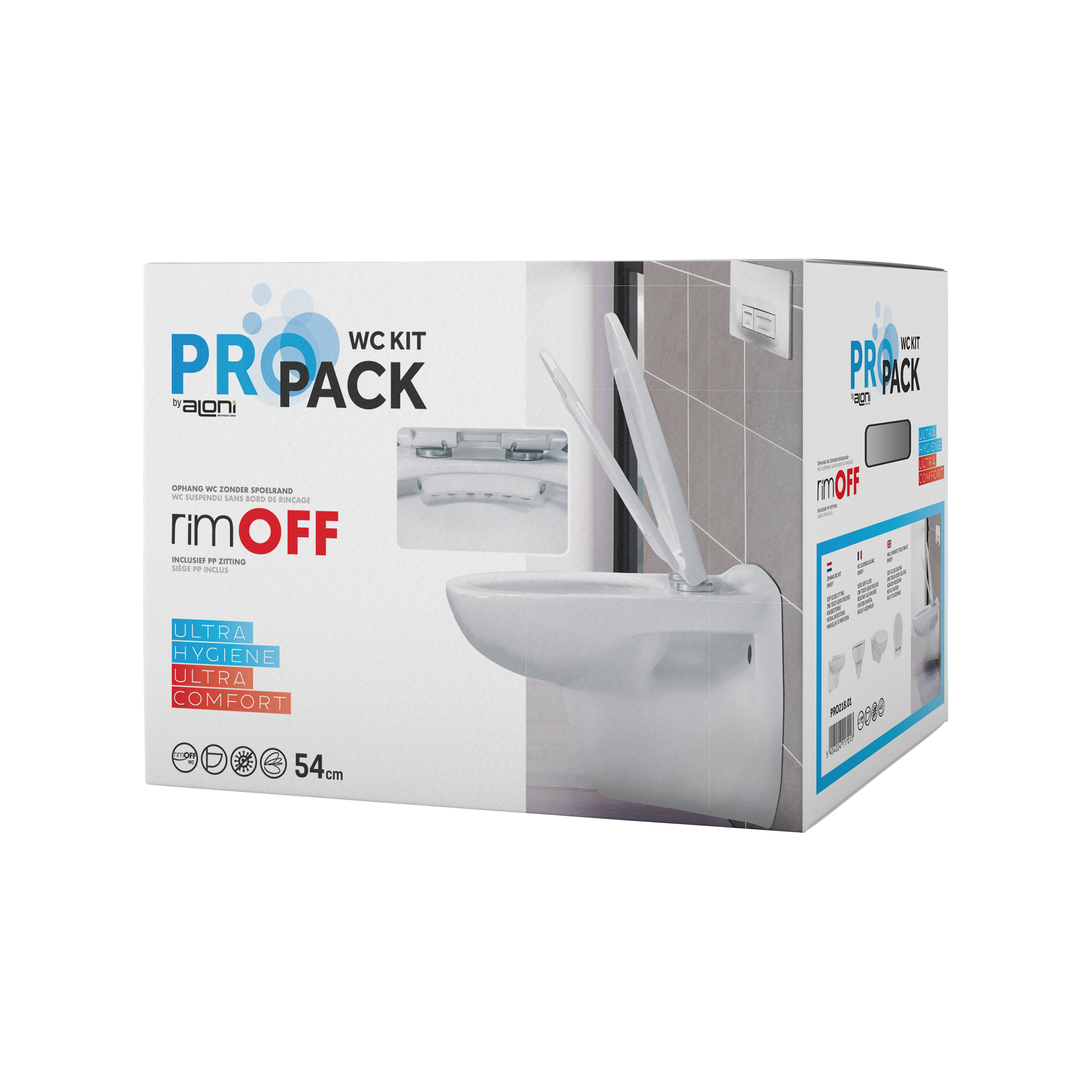 Aloni pro hangtoilet - randloos - met zitting - thermoplast (pp) - soft close - quick release - 35,5x41x54,5 cm - glanzend wit