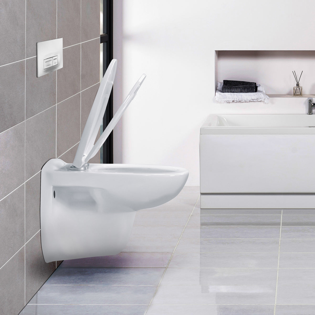 Aloni pro hangtoilet - randloos - met zitting - thermoplast (pp) - soft close - quick release - 35,5x41x54,5 cm - glanzend wit
