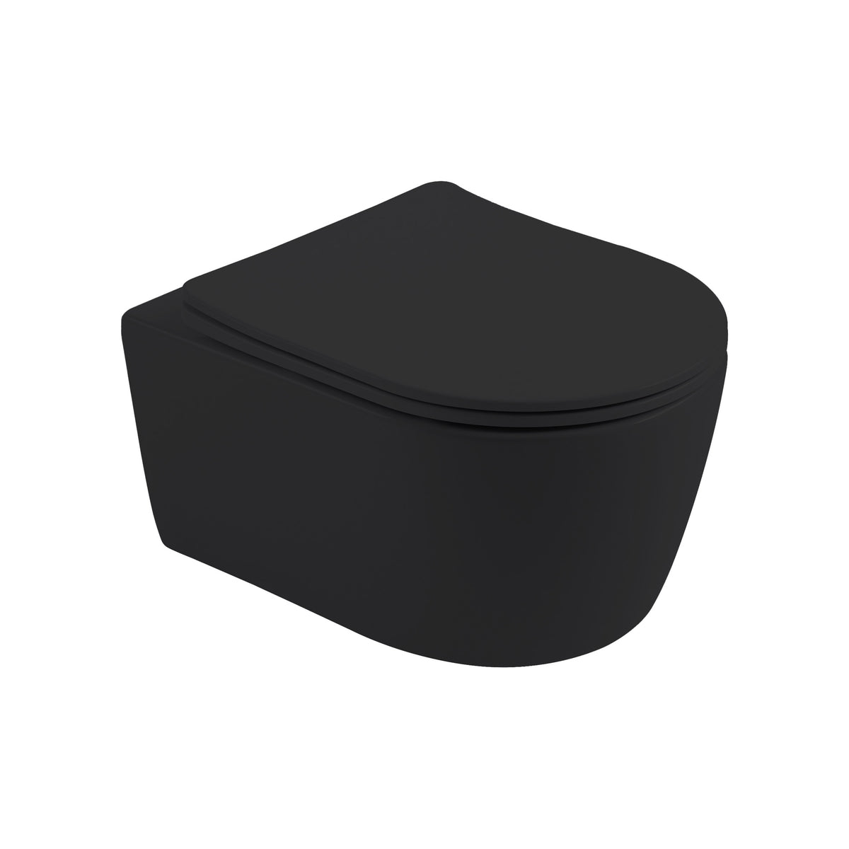 Aloni pro hangtoilet - randloos - met zitting - duroplast - soft close - quick release - compact 49 cm - 36x25x49 cm - mat zwart