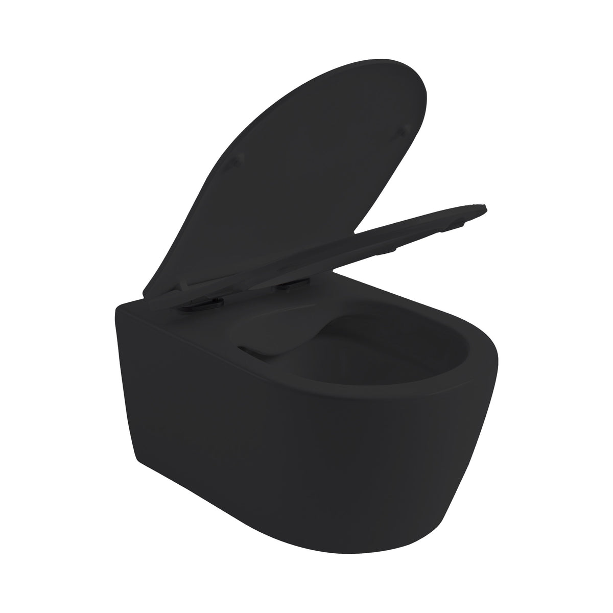 Aloni pro hangtoilet - randloos - met zitting - duroplast - soft close - quick release - compact 49 cm - 36x25x49 cm - mat zwart