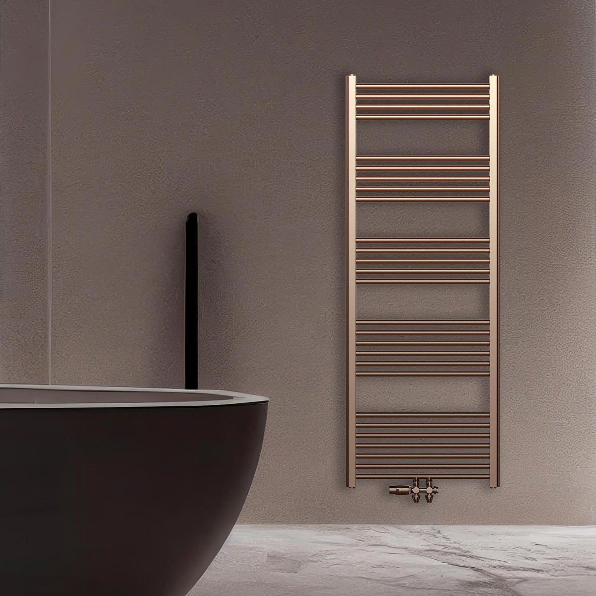Belrad handdoekdroger - links-rechts/middenaansluiting - 557 watt - 1600x600cm - geborsteld koper, sfeerbeeld