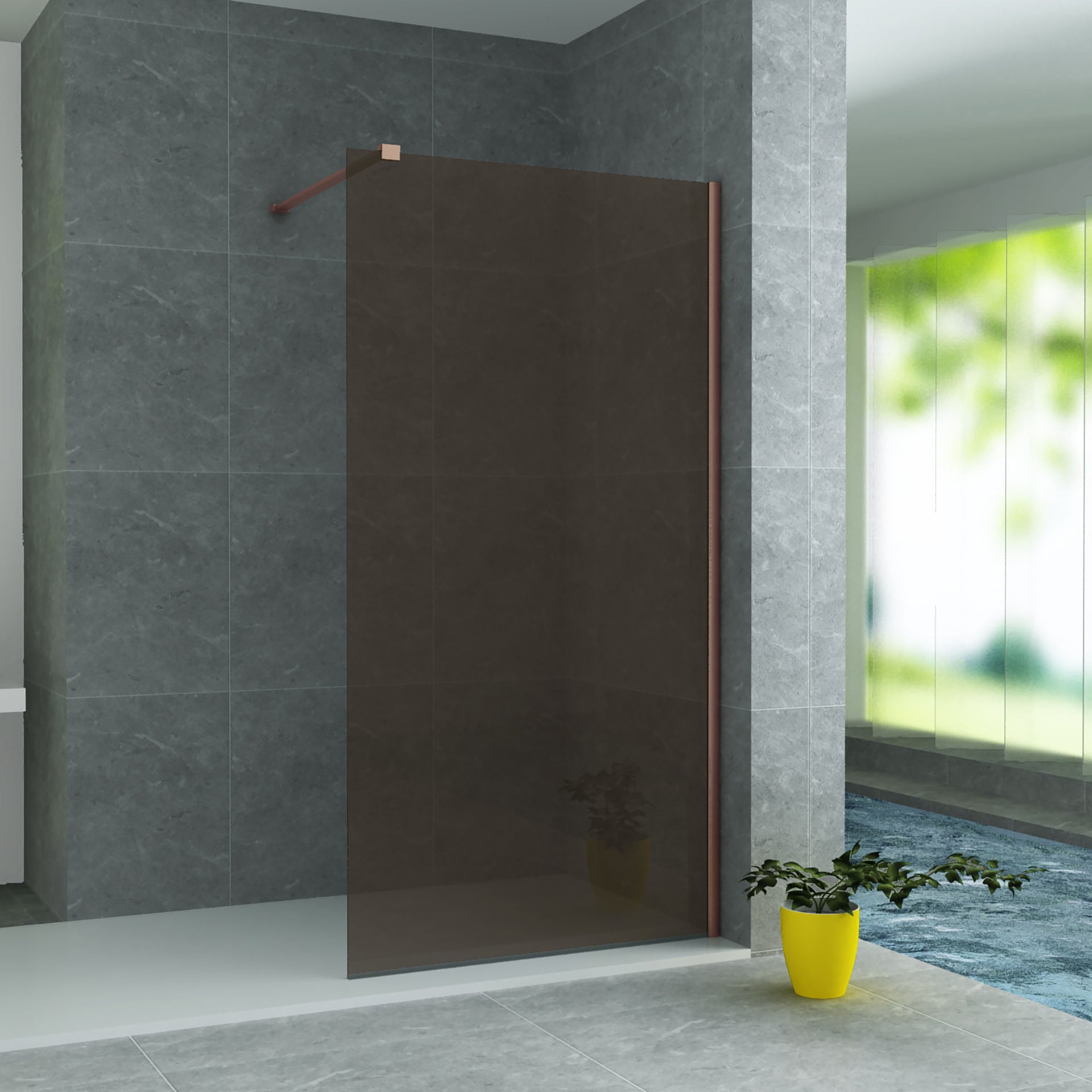 Aloni douchewand champagne met koperen profiel 8mm (120x200cm)