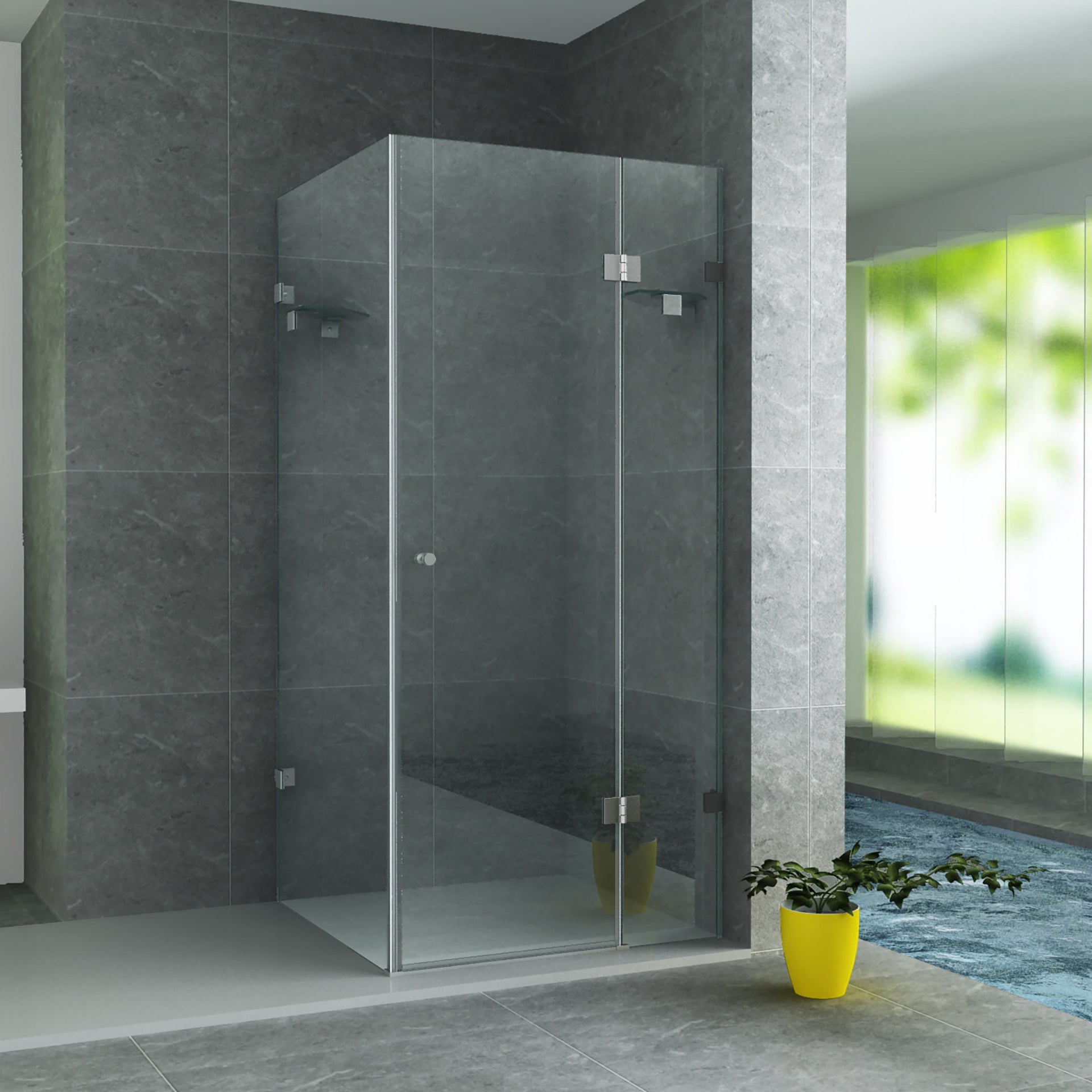 Aloni douchecabine met draaideur, vast wandje en zijwand - met anti-kalk behandeling - omkeerbaar - 8mm veiligheidsglas - 90x90x195 cm - chroom - helder glas