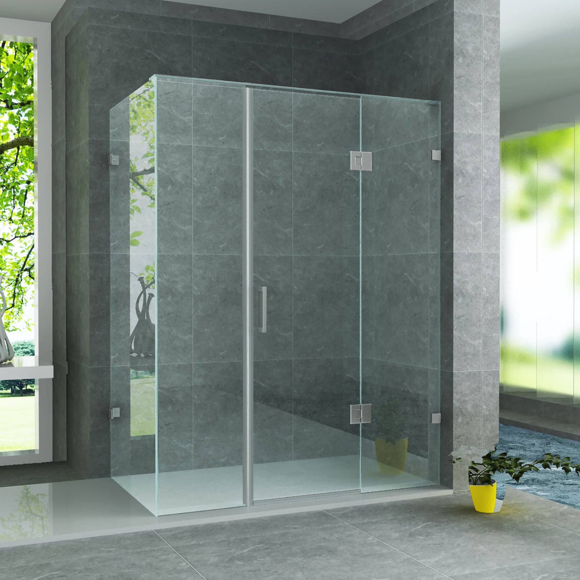 Aloni douchecabine met draaideur, 2 vaste wandjes en zijwand - met anti-kalk behandeling - omkeerbaar - 8mm veiligheidsglas - 90x120x195 cm - chroom - helder glas