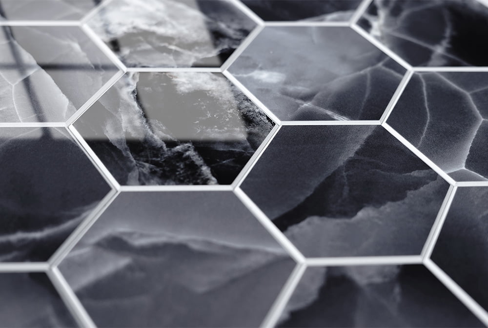 Isodeco Zelfklevende Mozaïek Steenstrip Hoogglans Hexagon Onyx Antraciet