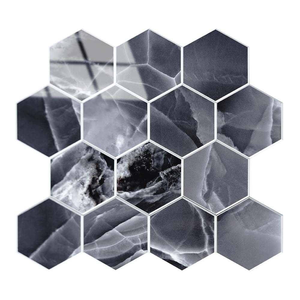 Isodeco Zelfklevende Mozaïek Steenstrip Hoogglans Hexagon Onyx Antraciet