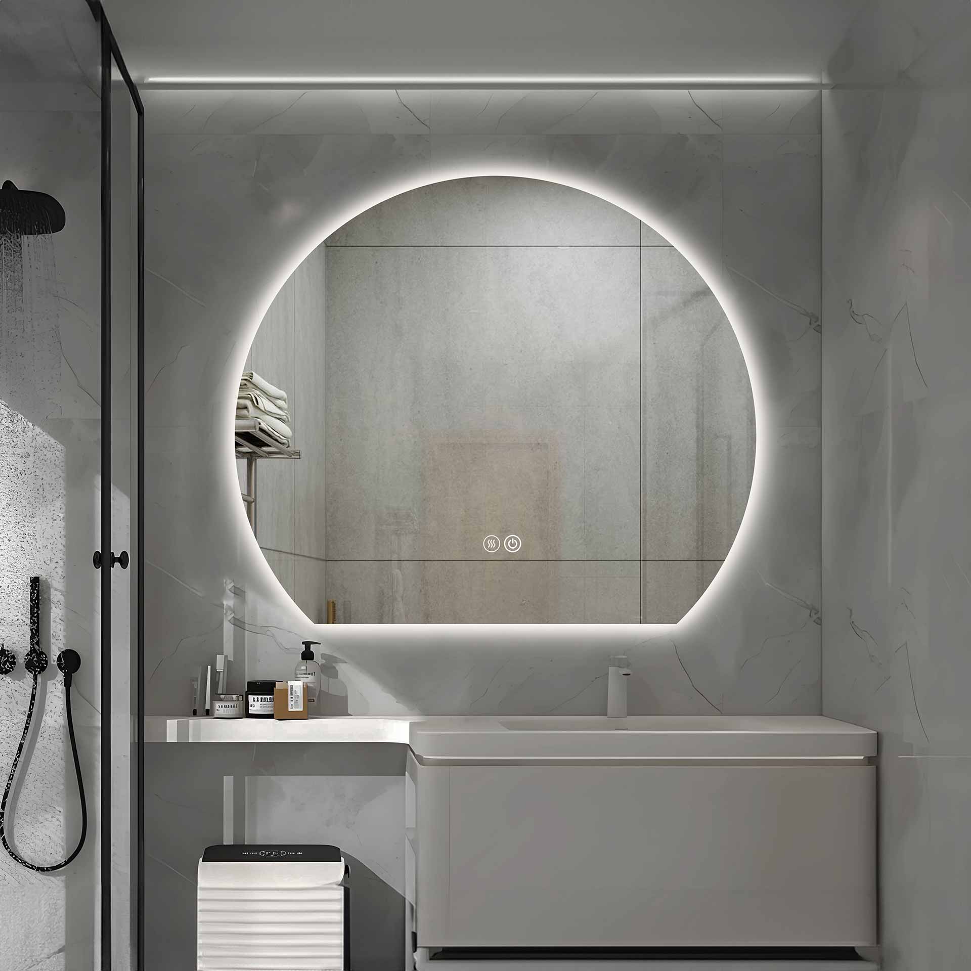 Aloni zonsopkomst spiegel - met led verlichting - rond - zonder lijst - met verwarming - kleurtemperatuur led 3500-6500k - 120x100cm