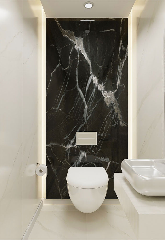 Isodeco SPC Marmer Plaat Wandpaneel Nero Marquina Mat Zwart Grijs