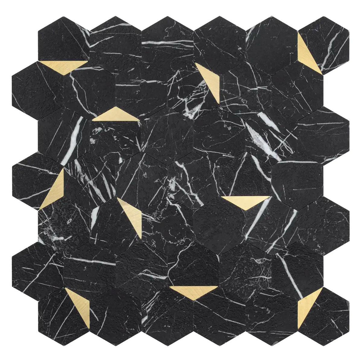 Isodeco Zelfklevende Mozaïek Steenstrip Hexagon Mat Zwart Wit Goud Marmer