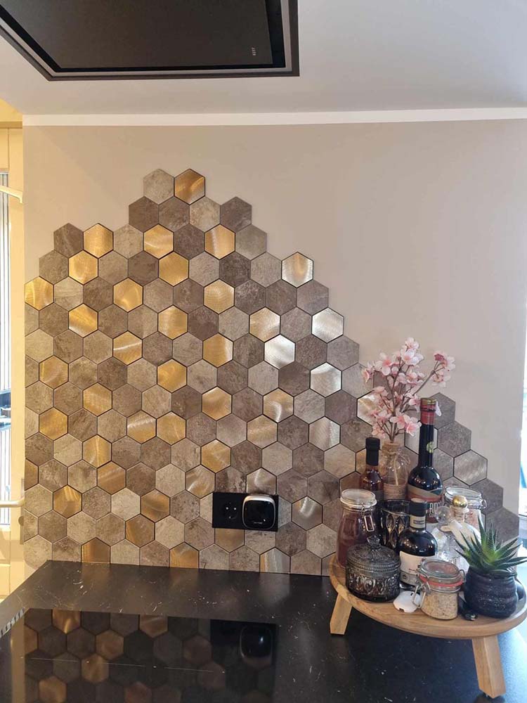 Isodeco Zelfklevende Mozaïek Steenstrip Hexagon Medium Beige Taupe