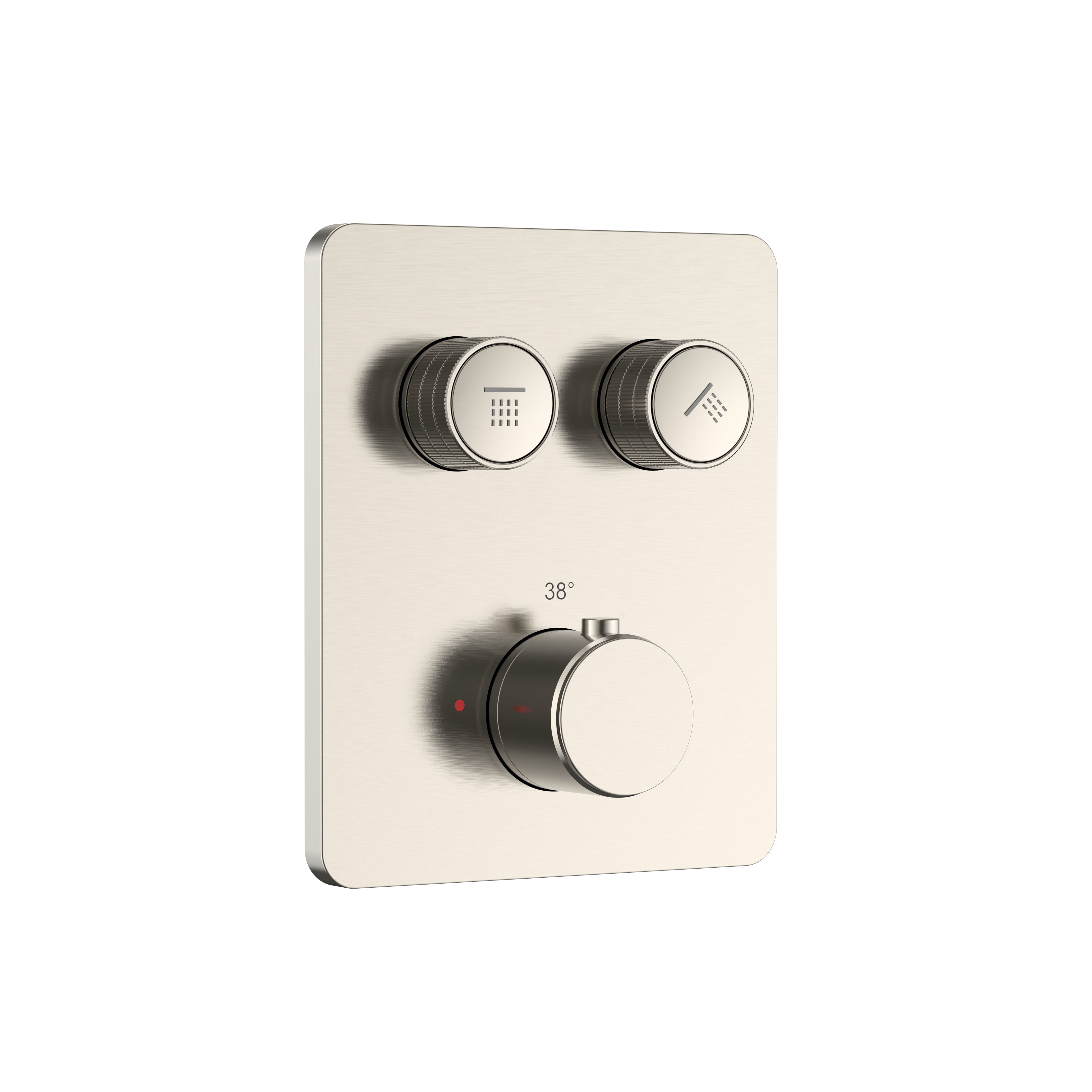 Stria douchemengkraan - 2 weg - thermostatisch - druknoppen met verfijnde ribbelstructuur - met inbouwbox en afbouwdeel - rechthoekig - geborsteld rvs