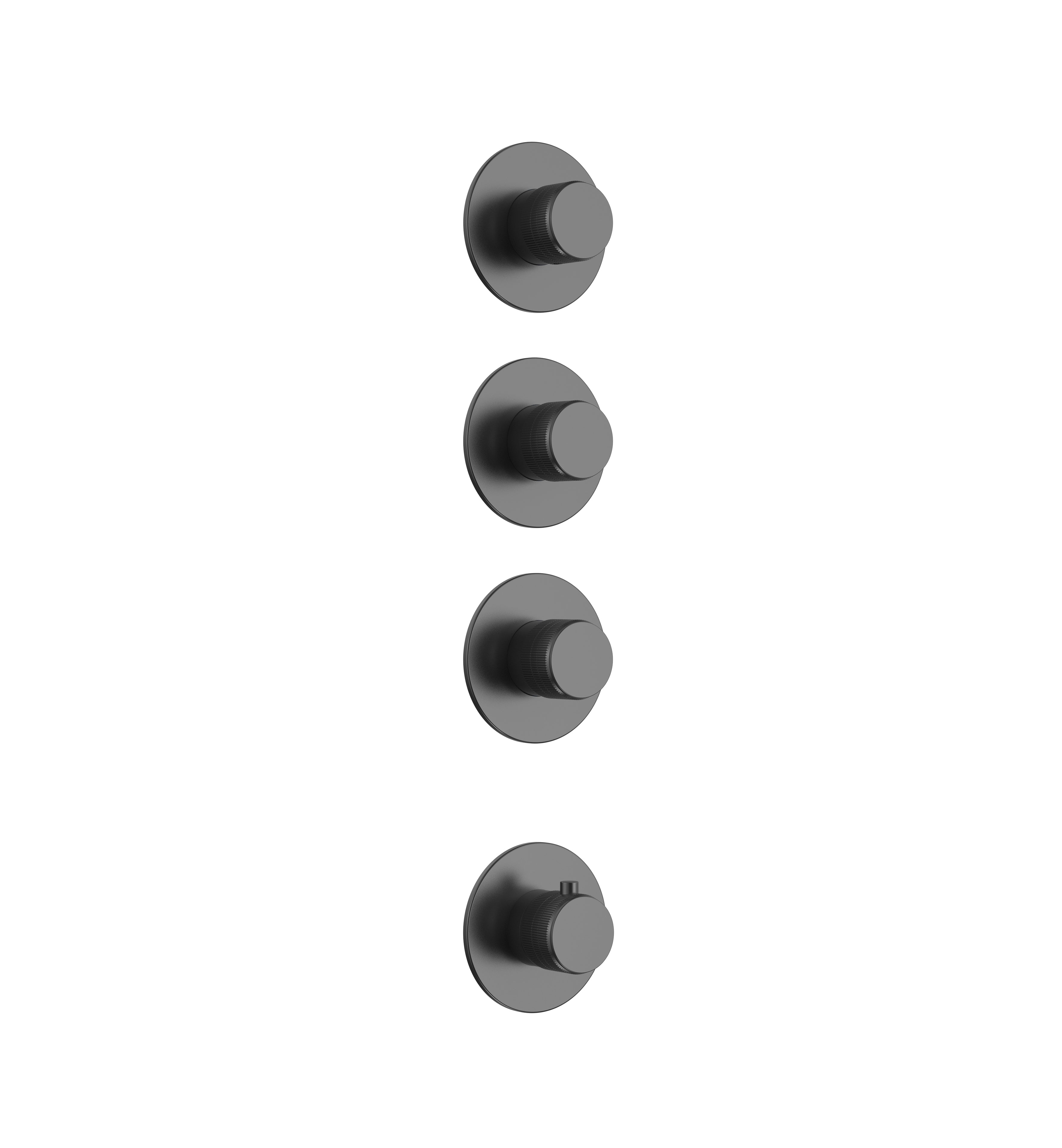 Stria afbouwdeel douchemengkraan - 3 weg met 3 stopkranen - thermostatisch - inbouw - rond - knoppen met verfijnde ribbelstructuur - gunmetal (pvd)