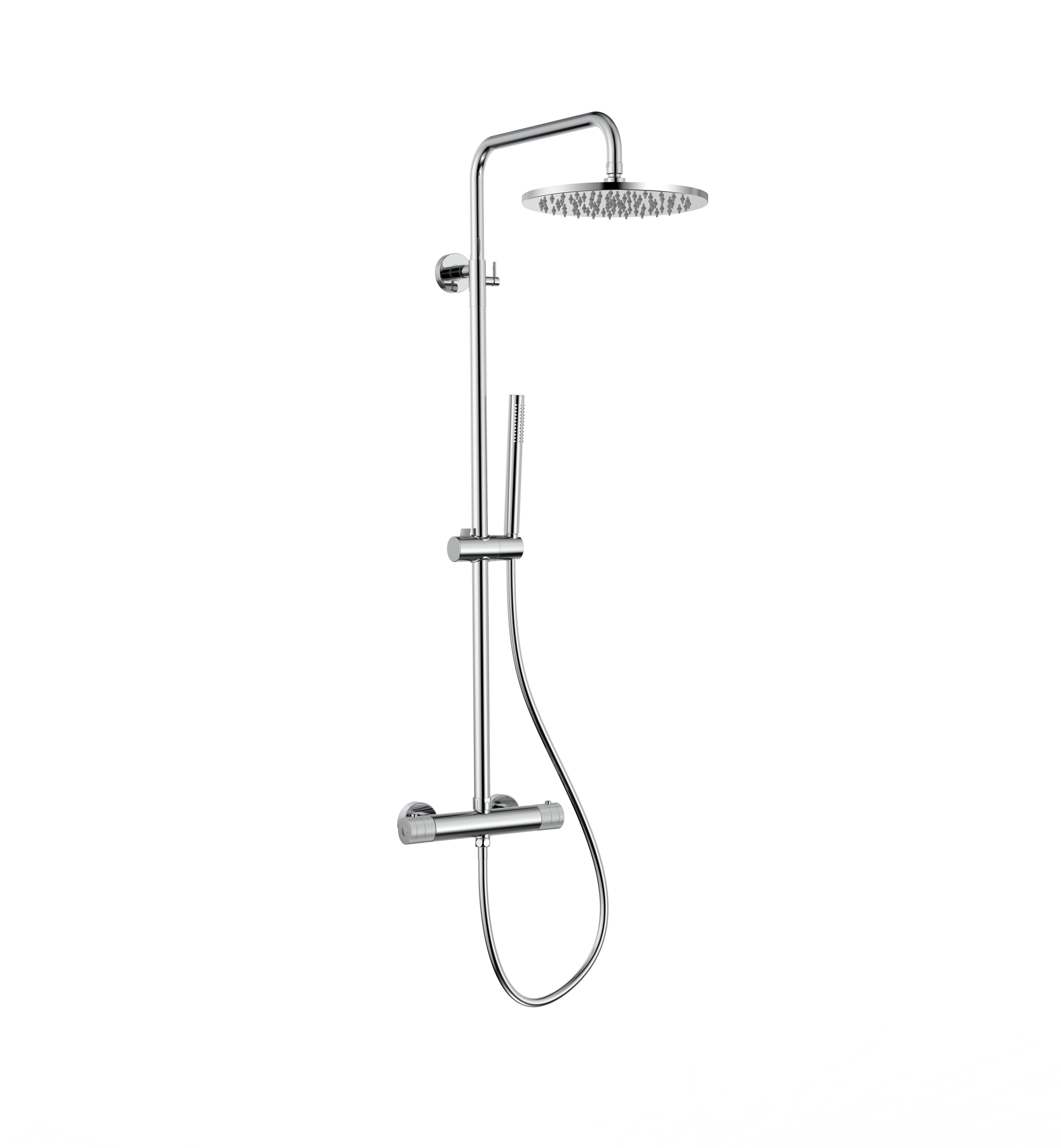 Stria regendoucheset - thermostatisch - cool touch - hoofddouche 30 cm - opbouw - knoppen met verfijnde ribbelstructuur - chroom