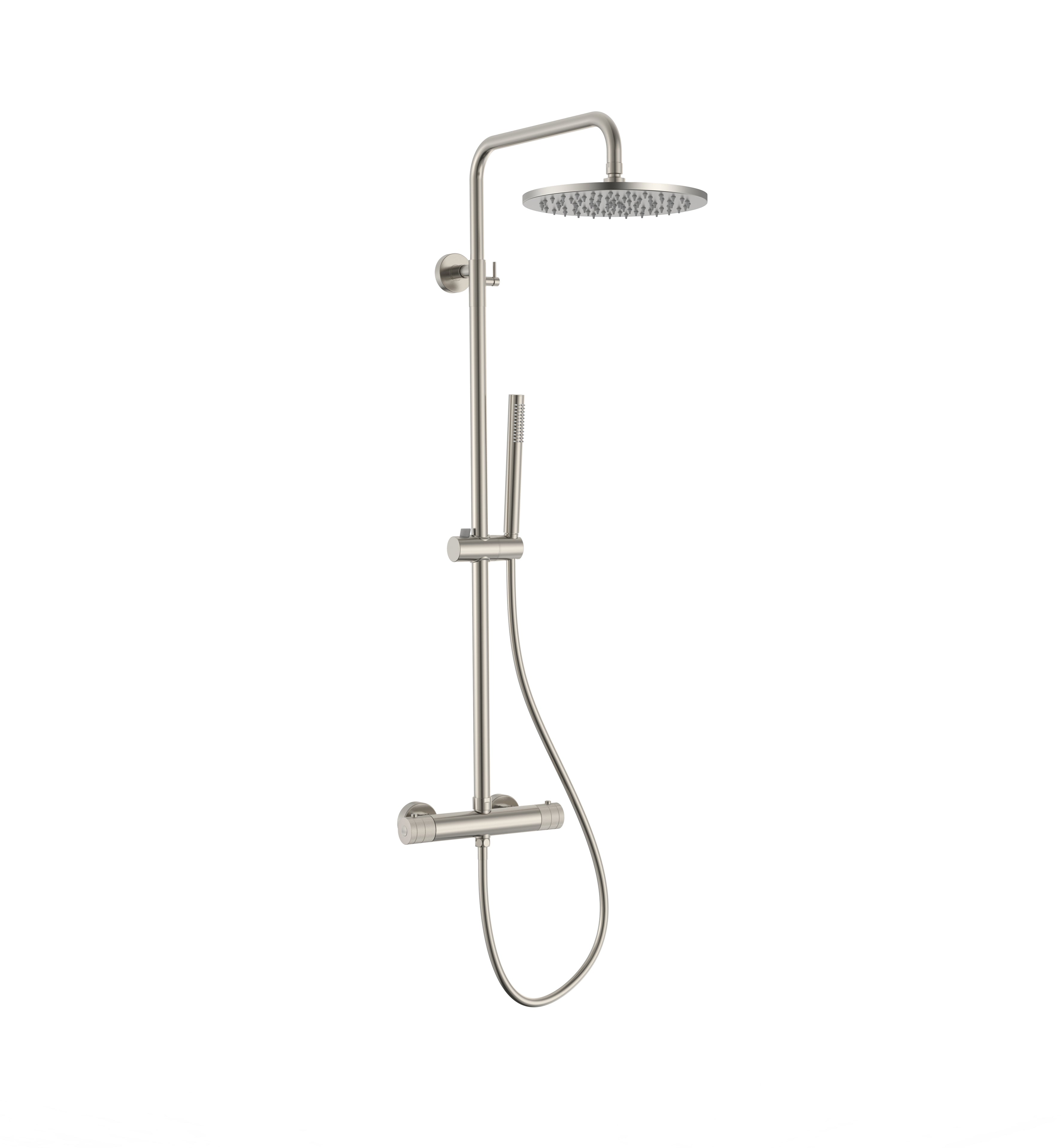Stria regendoucheset - thermostatisch - cool touch - hoofddouche 30 cm - opbouw - knoppen met verfijnde ribbelstructuur - geborsteld rvs