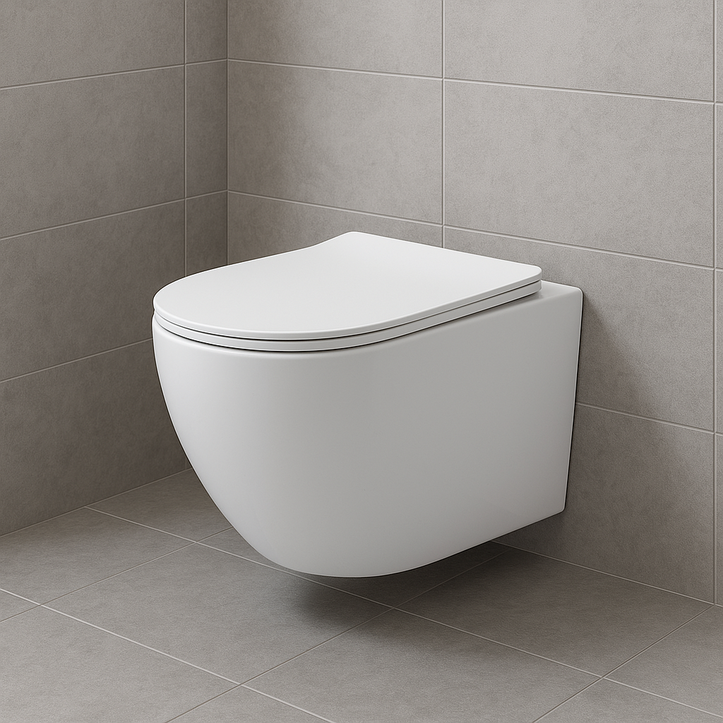 Aloni pro hangtoilet - tornado flush - randloos - met zitting - duroplast - soft close - quick release - compact 49 cm - 36x32x49 cm - glanzend wit, sfeerbeeld