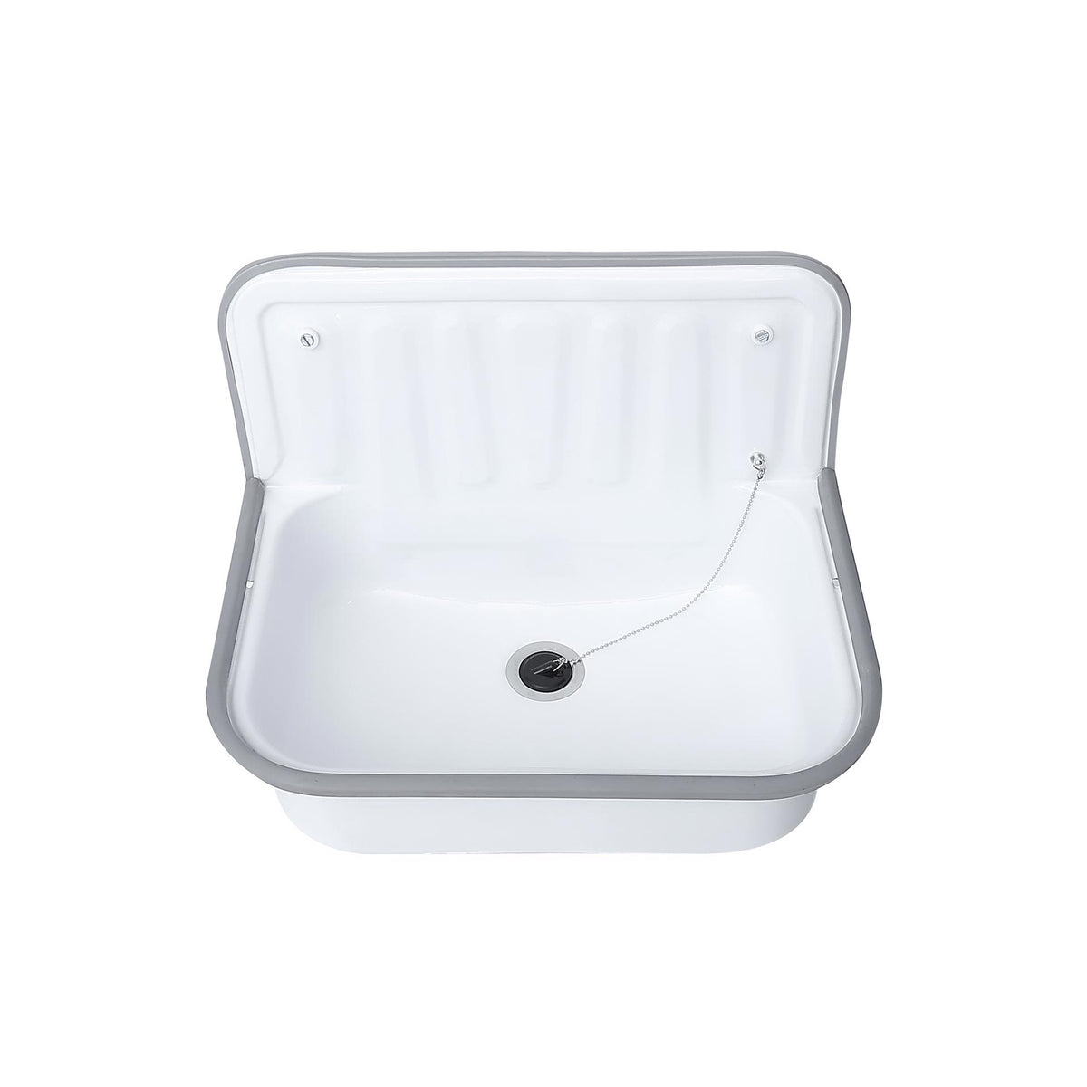 Aloni uitgietbak met stootbuffer - met afvoerstop en ketting - plaatstaal - 37 x 50,5 x 33 cm - glanzend wit