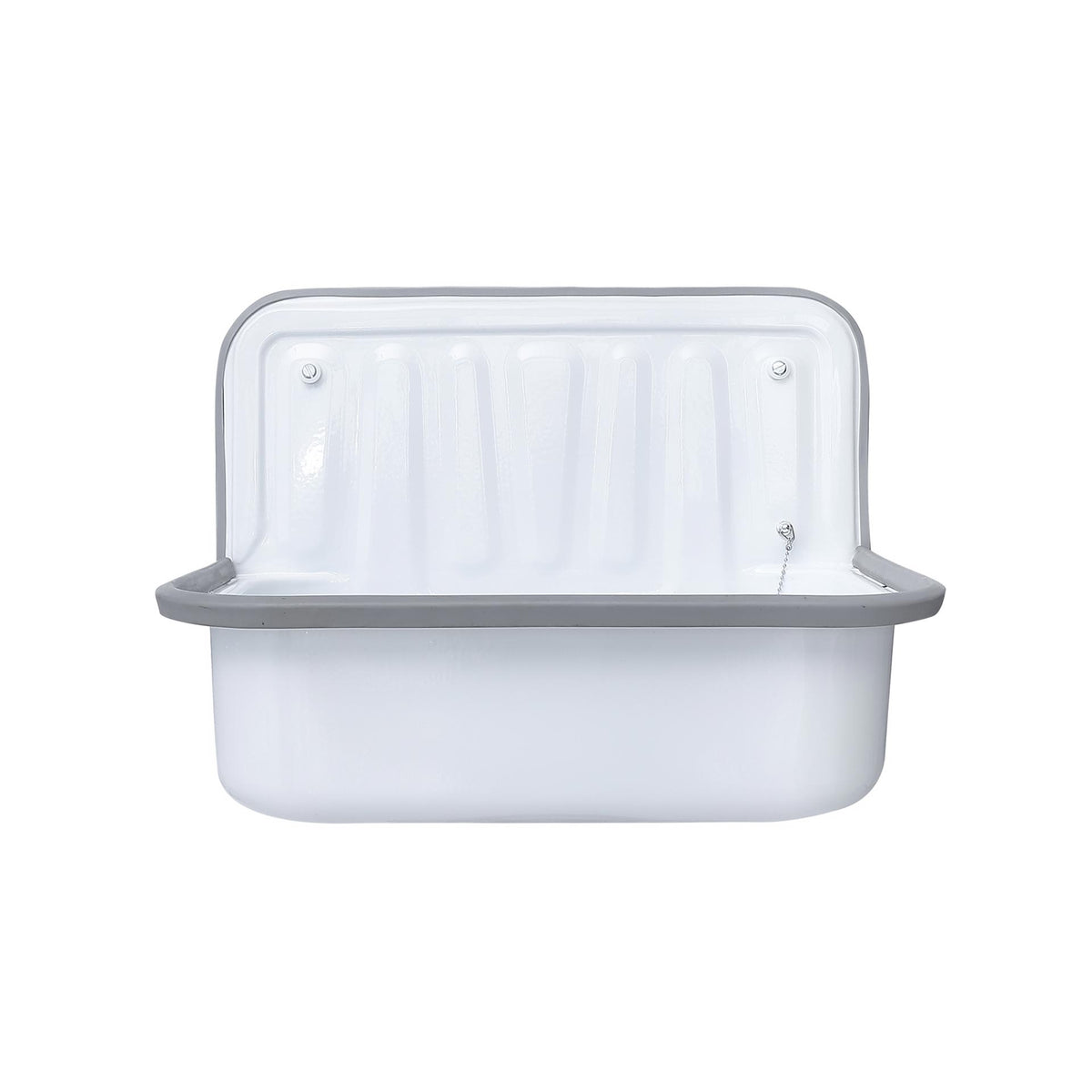 Aloni uitgietbak met stootbuffer - met afvoerstop en ketting - plaatstaal - 37 x 50,5 x 33 cm - glanzend wit