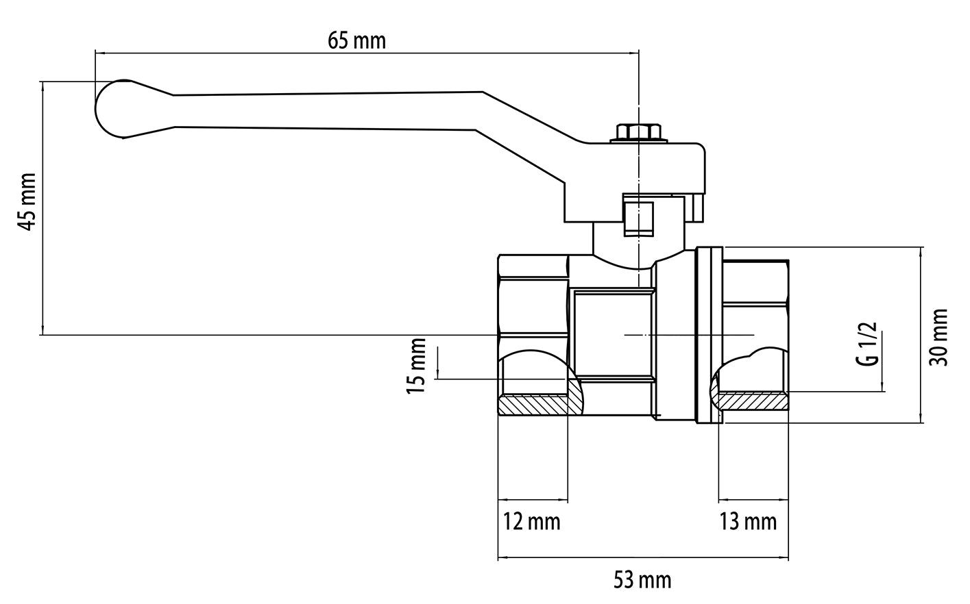 1050 Kogelkraan+ aluminium hendel 1/2