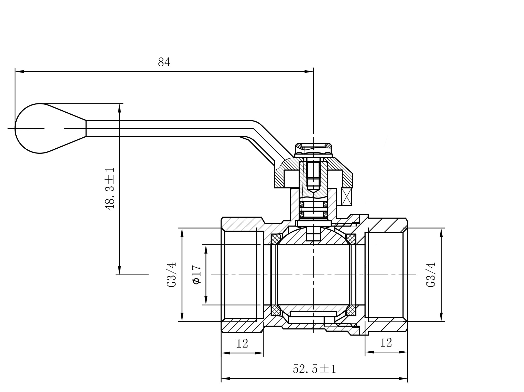 1050 Kogelkraan+ aluminium hendel 3/4