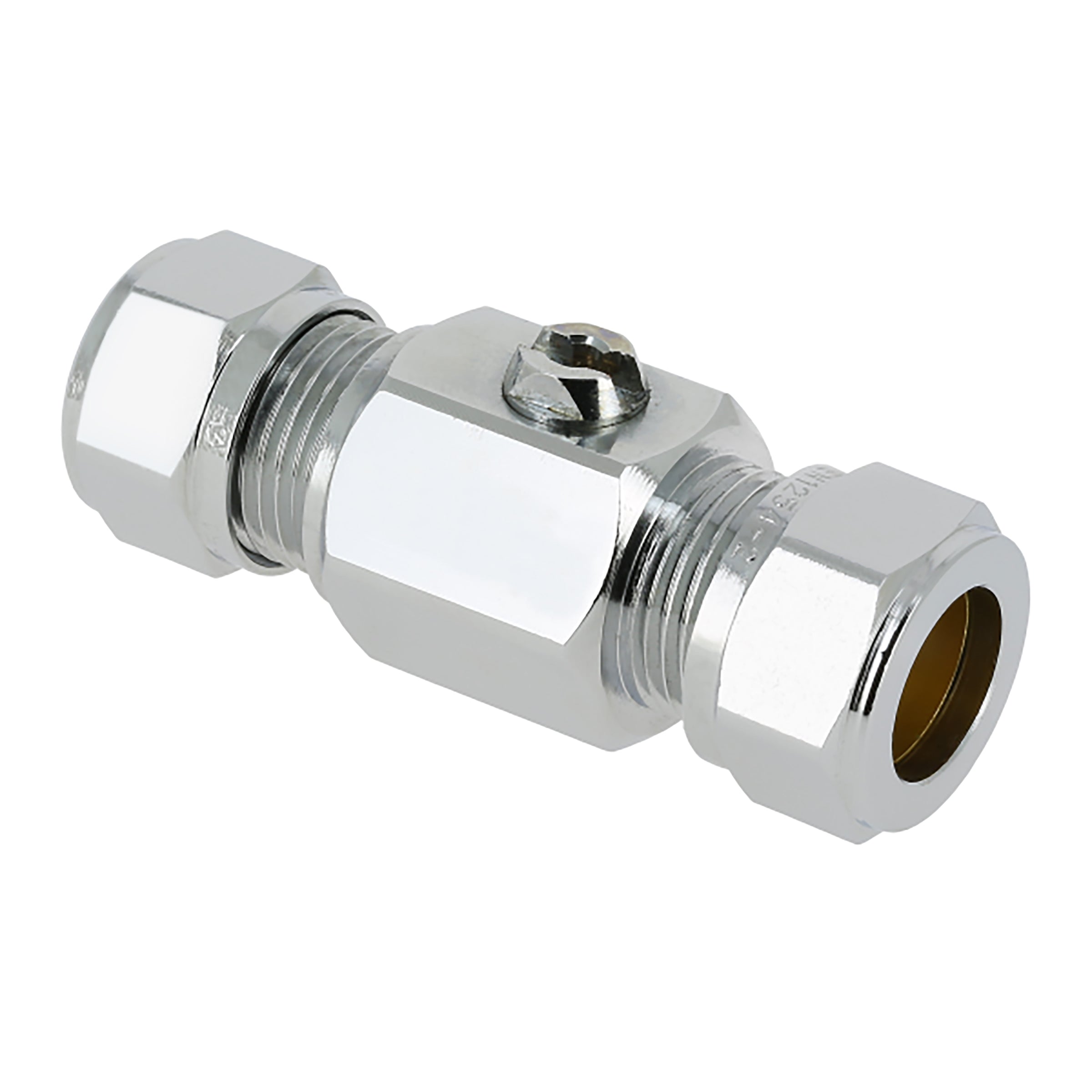 Kogelstopkraan recht Kiwa 12 mm knel x 12 mm knel verchroomd