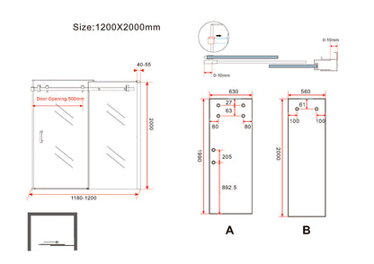 Slide nis schuifdeur 1200 x 2000 x 8 mm nano helder glas/mat zwart