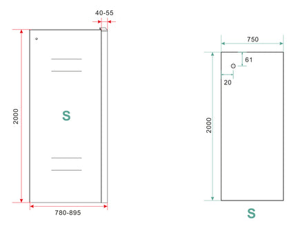 Side zijwand voor nis schuifdeur 800 x 2000 x 8 mm nano helder glas/mat zwart